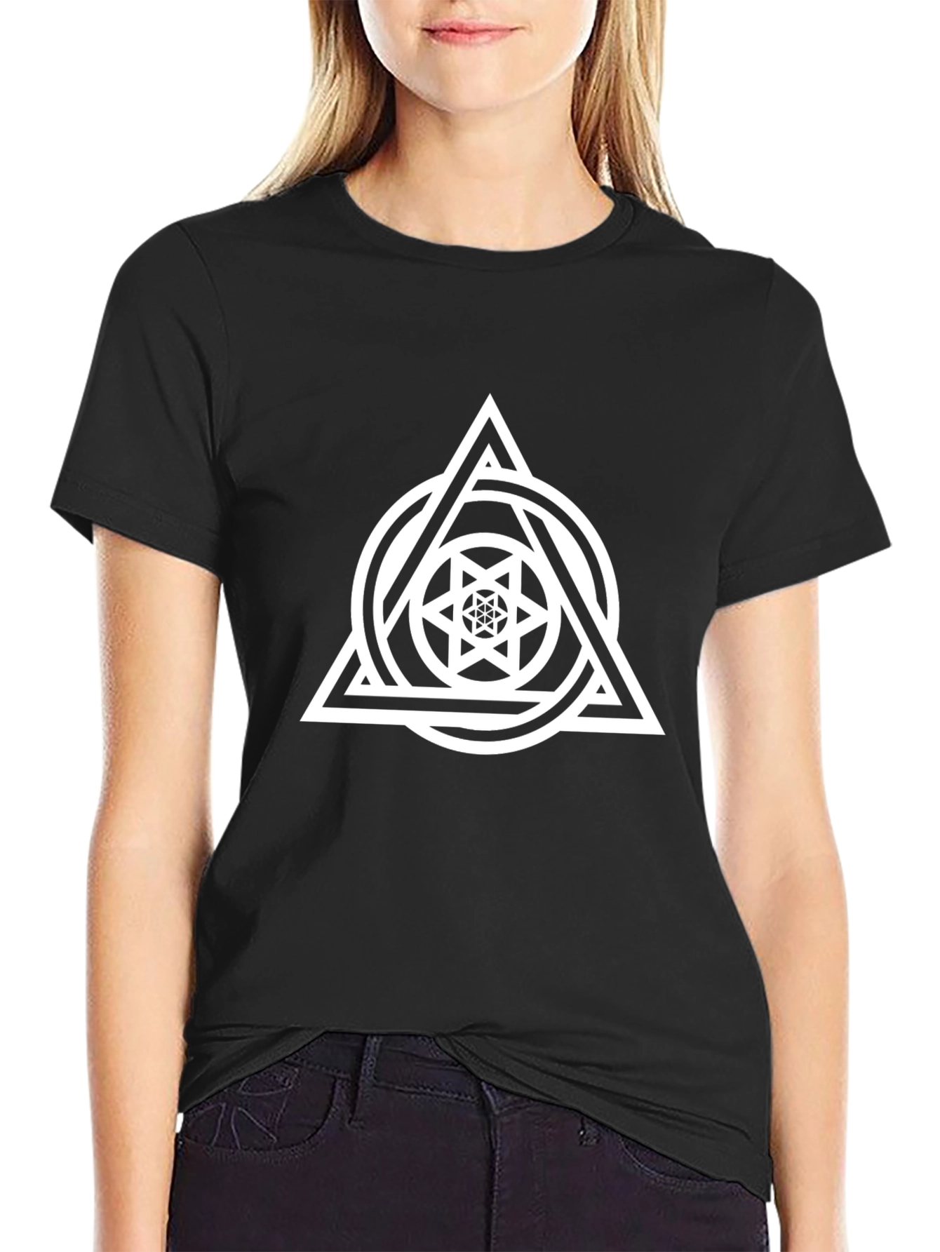 Geometric Graphic Print Mens Black Tee