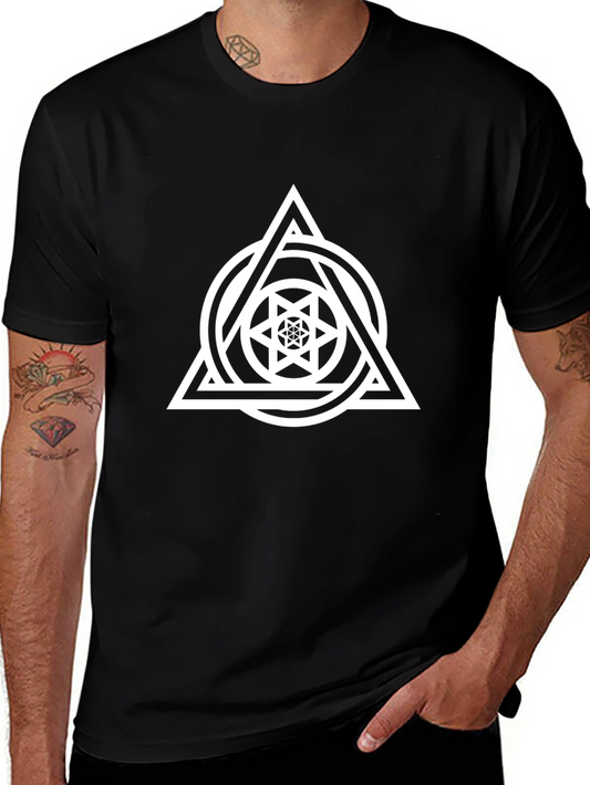 Geometric Graphic Print Mens Black Tee