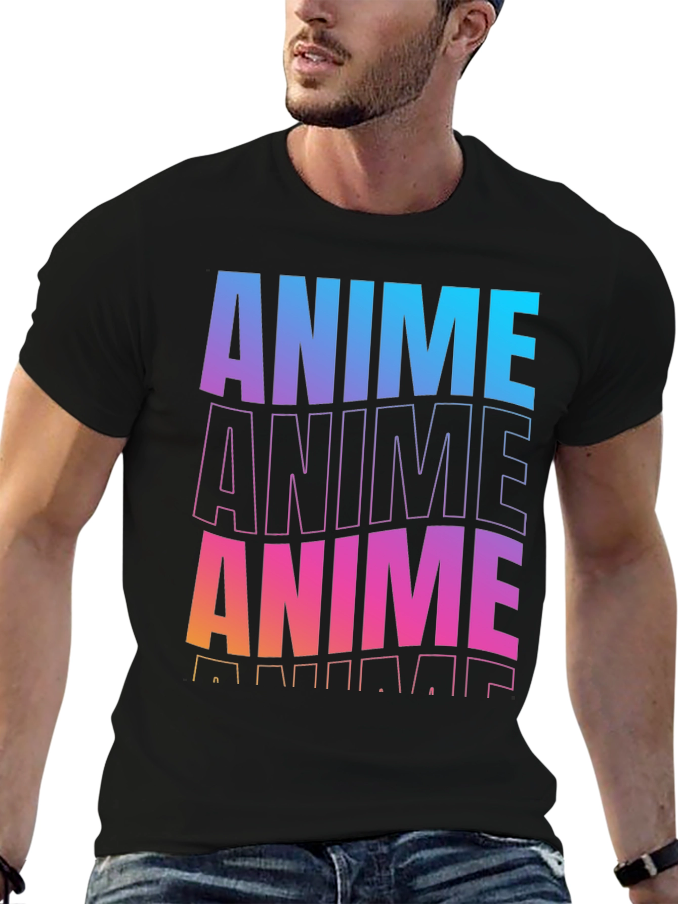 Anime Gradient Graphic Black T-Shirt