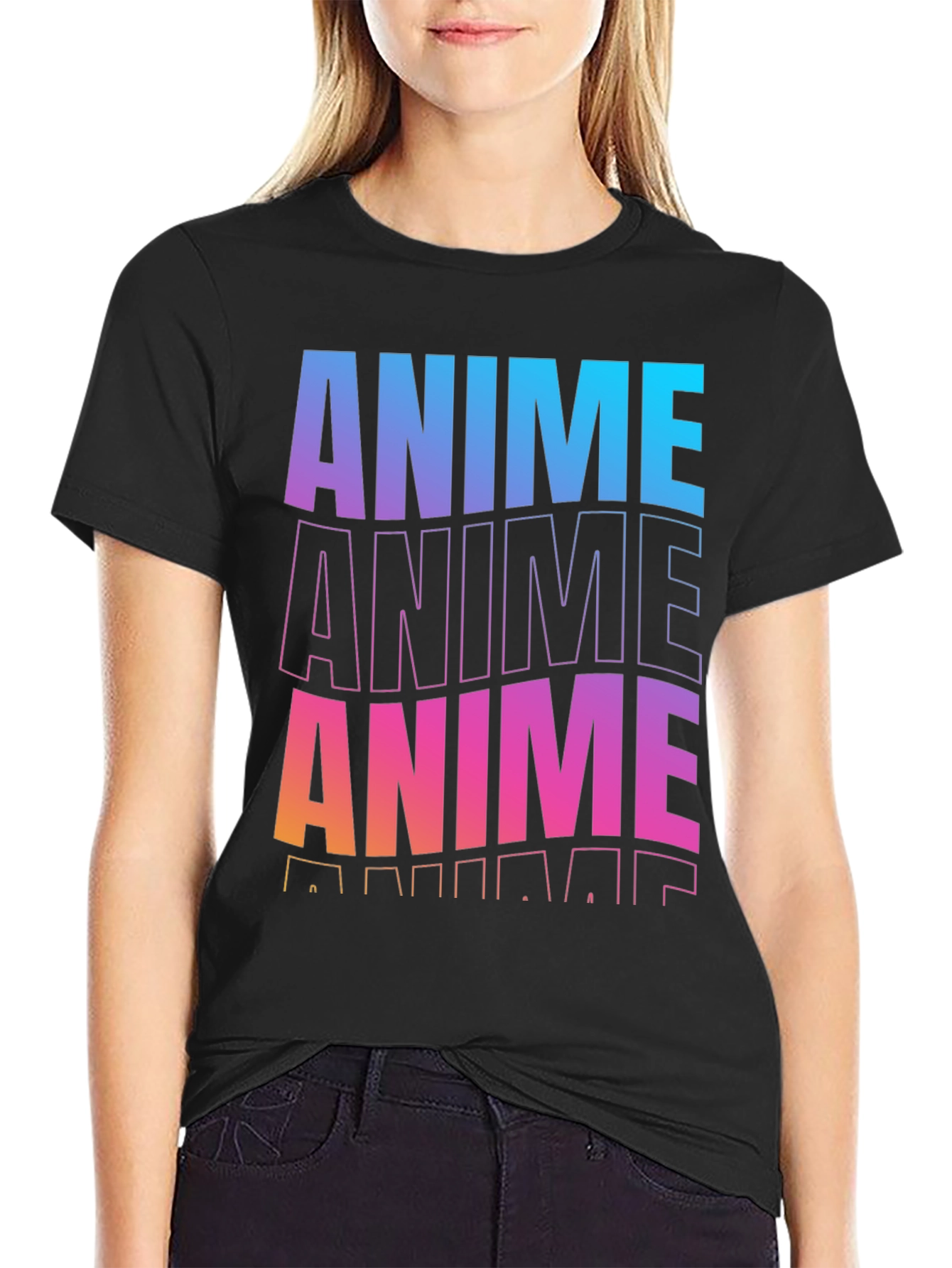 Anime Gradient Graphic Black T-Shirt