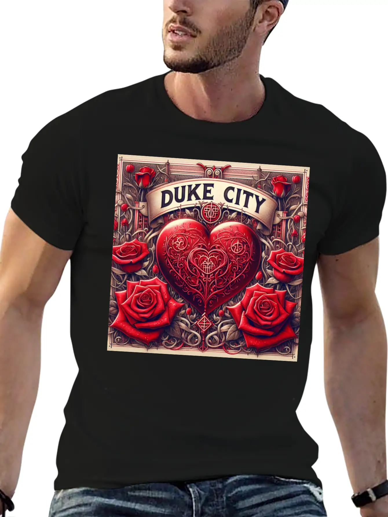 Red Heart With Roses Unisex Casual T-Shirt – Clean Design For Daily Comfort