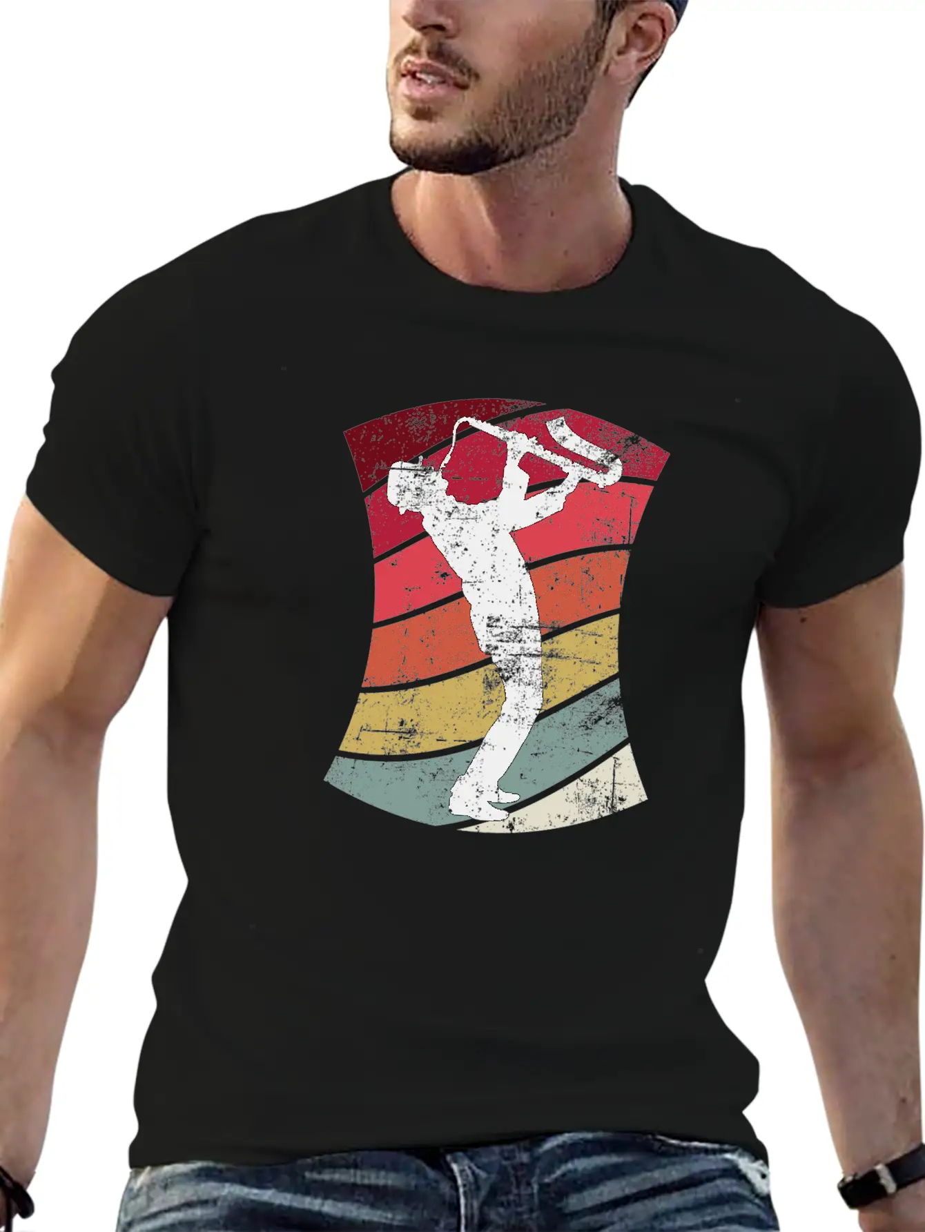 Retro Jazz Saxophone Player Unisex Casual T-Shirt – Clean Design For Daily Comfort