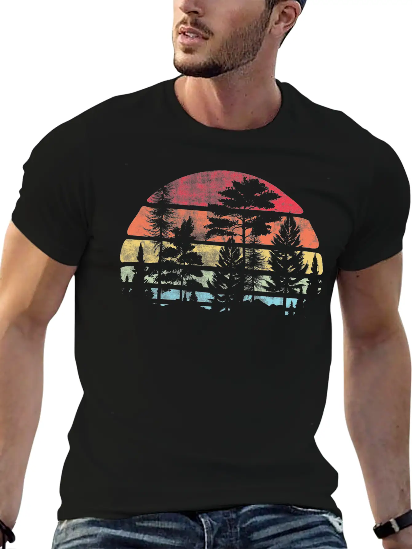 Retro Style Wildlife Trees Outdoors Nature Forest Unisex Casual T-Shirt – Clean Design For Daily Comfort