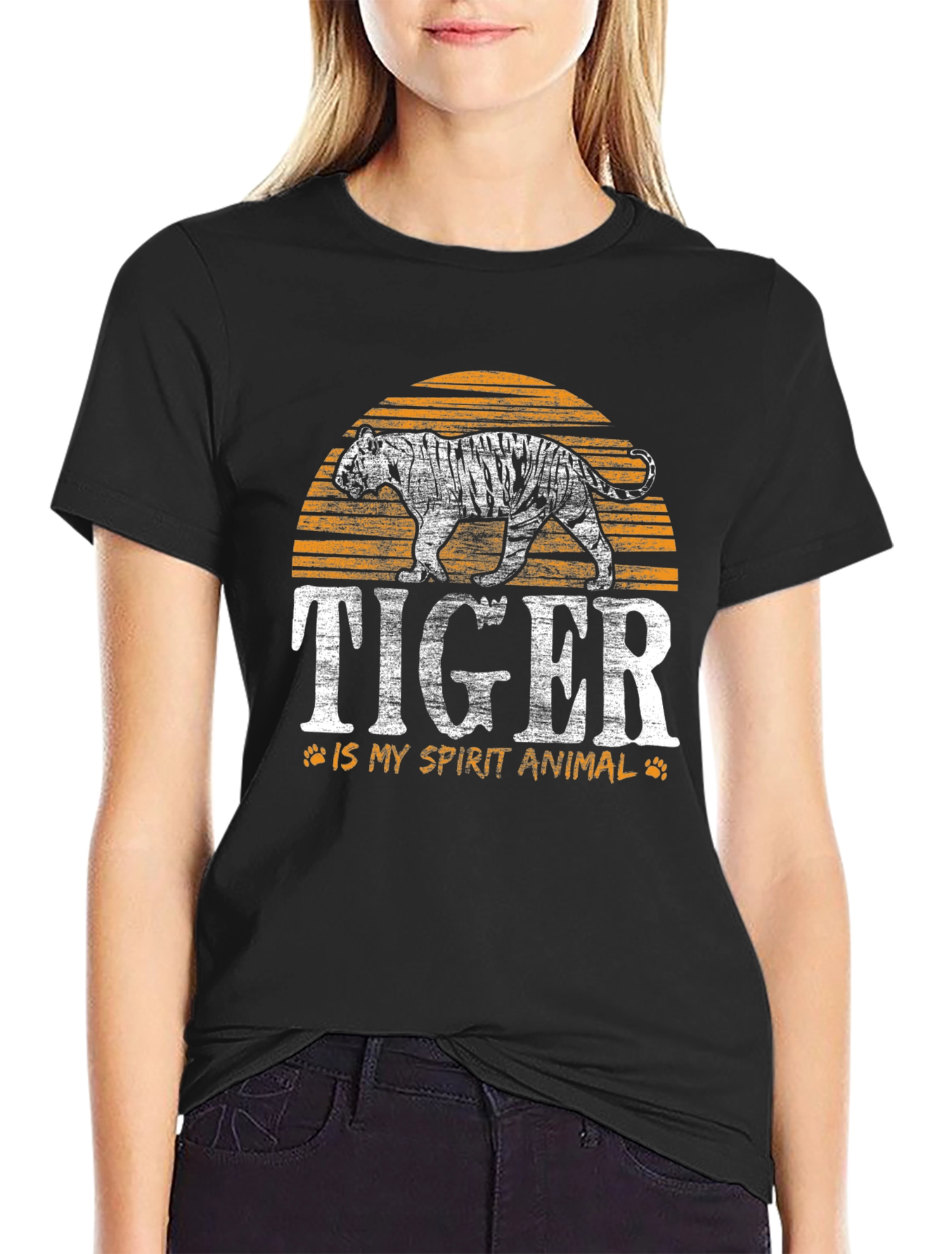 Tiger Spirit Animal Graphic Tee - Black