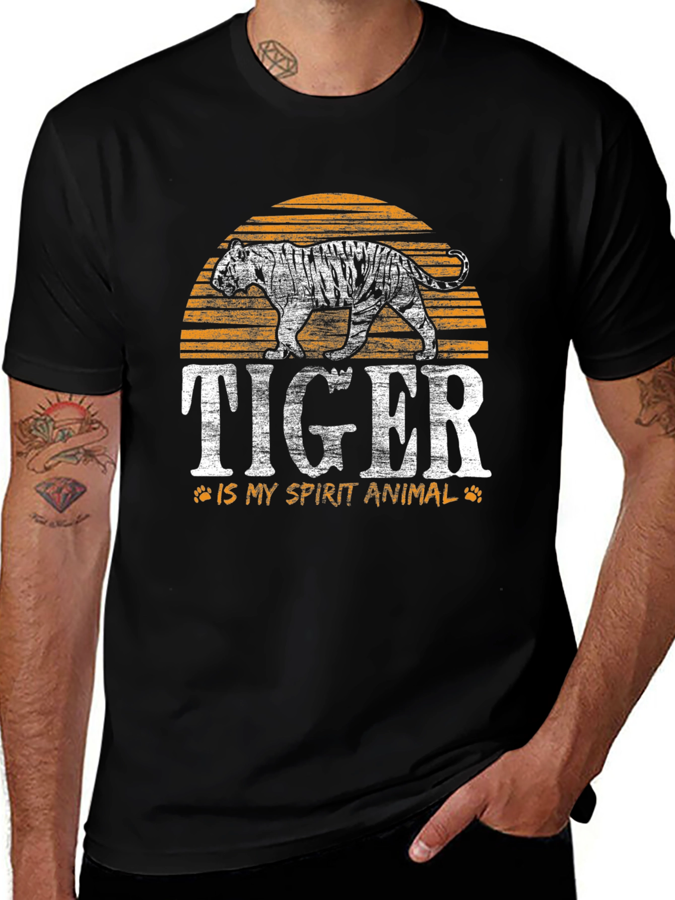 Tiger Spirit Animal Graphic Tee - Black
