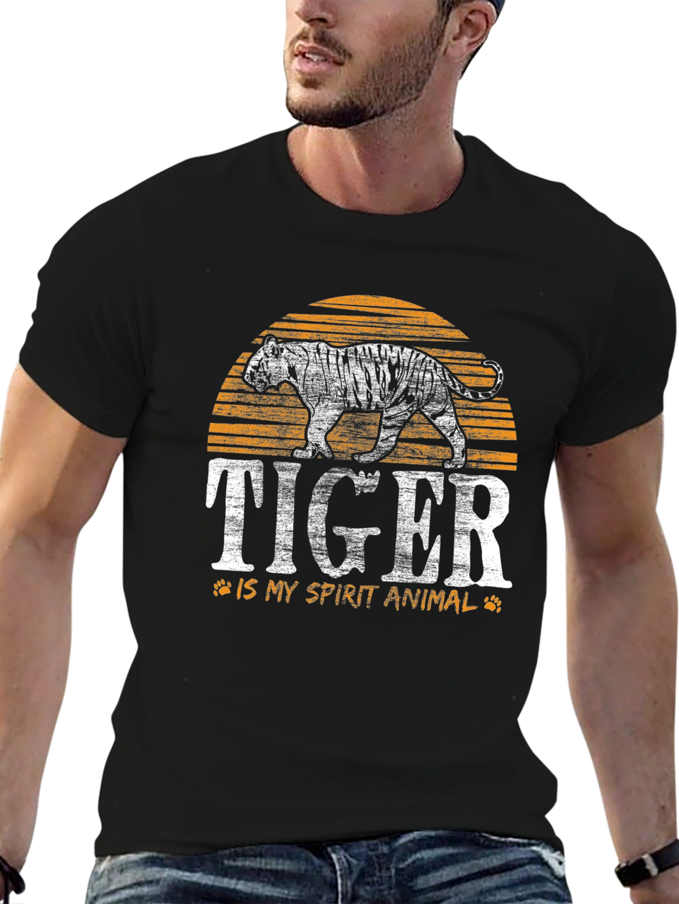 Tiger Spirit Animal Graphic Tee - Black