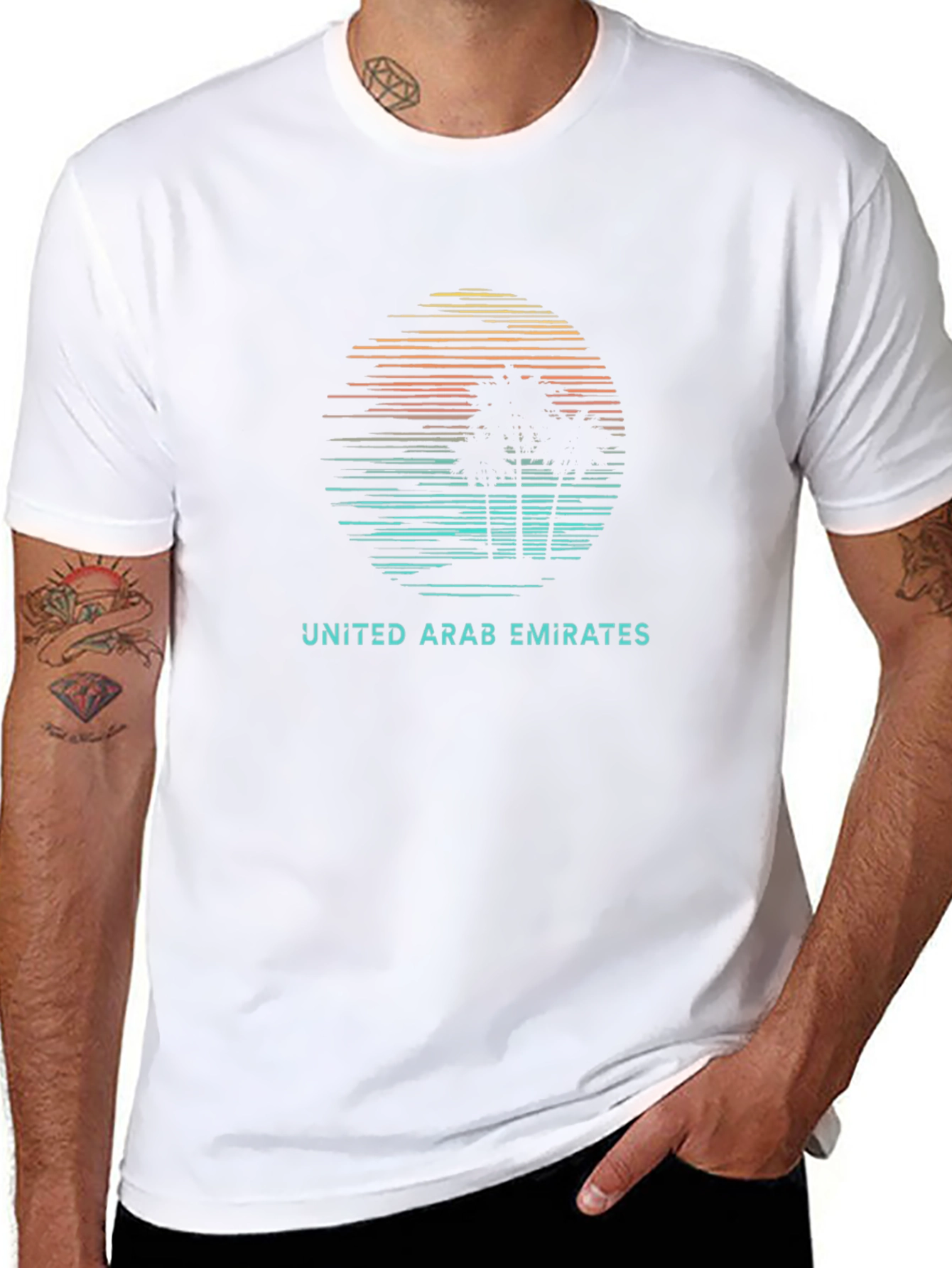 United Arab Emirates Sunset Palm Tree Black T-Shirt