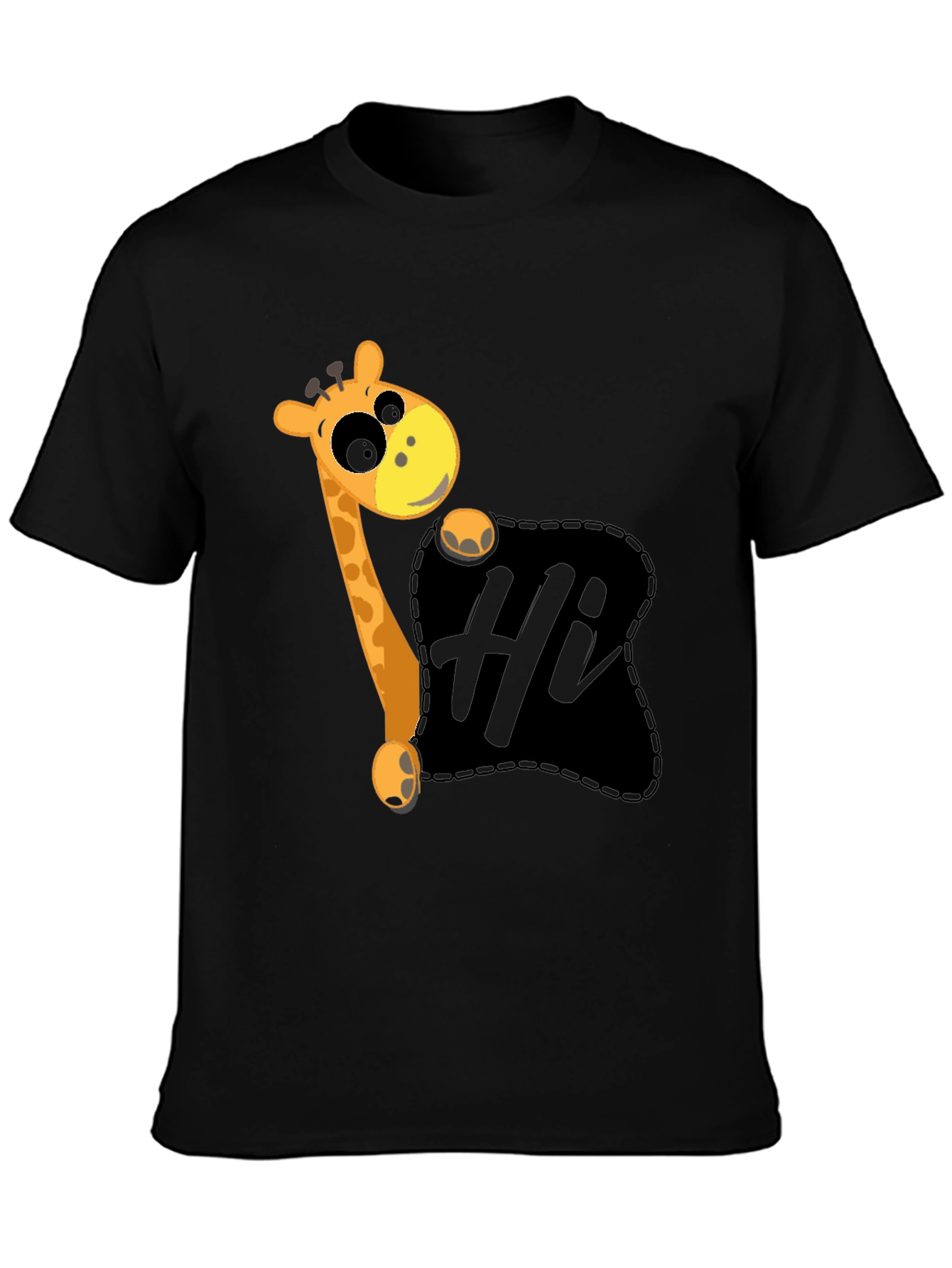 Cute Giraffe Hi Graphic Black T-Shirt