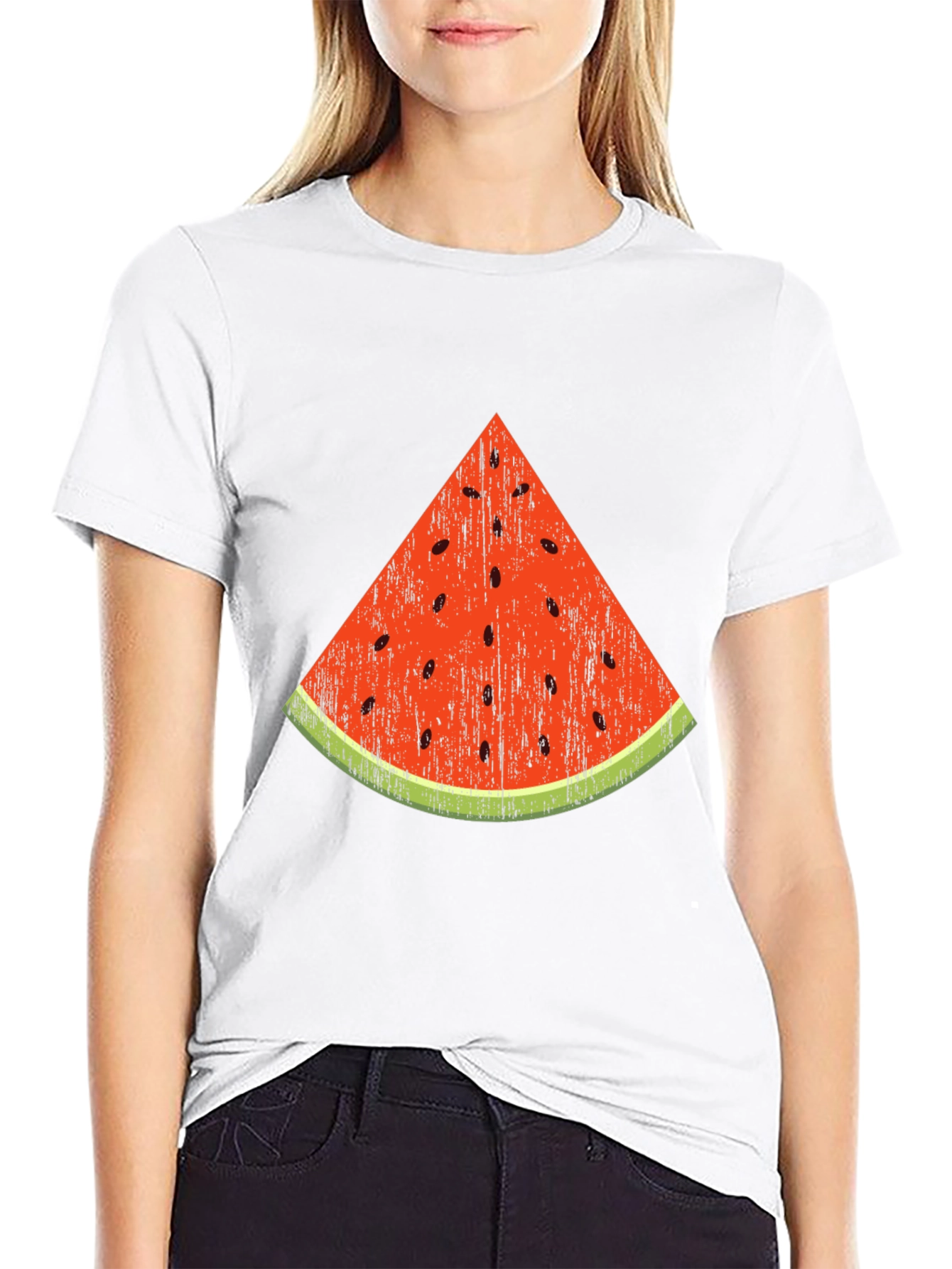 Fun Watermelon Slice Graphic Tee - Black Cotton T-Shirt