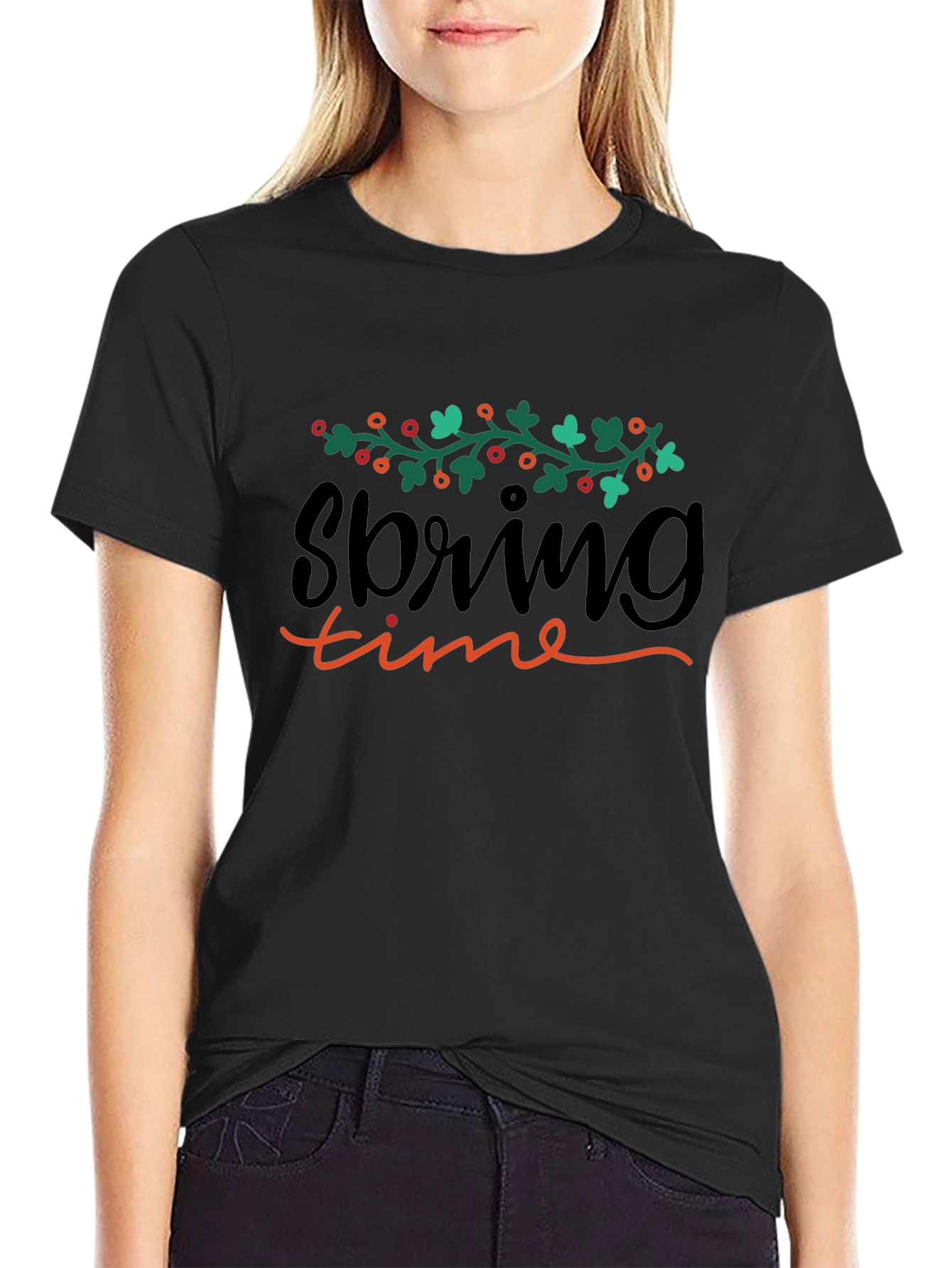 Spring Time Graphic Black T-Shirt