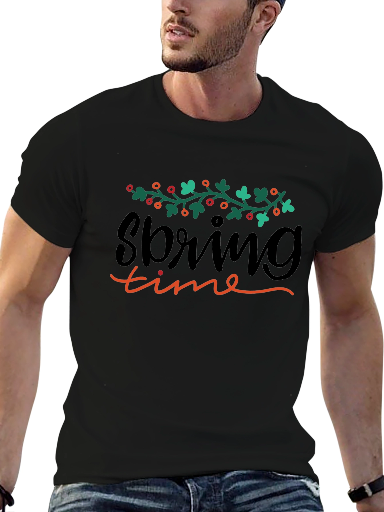 Spring Time Graphic Black T-Shirt