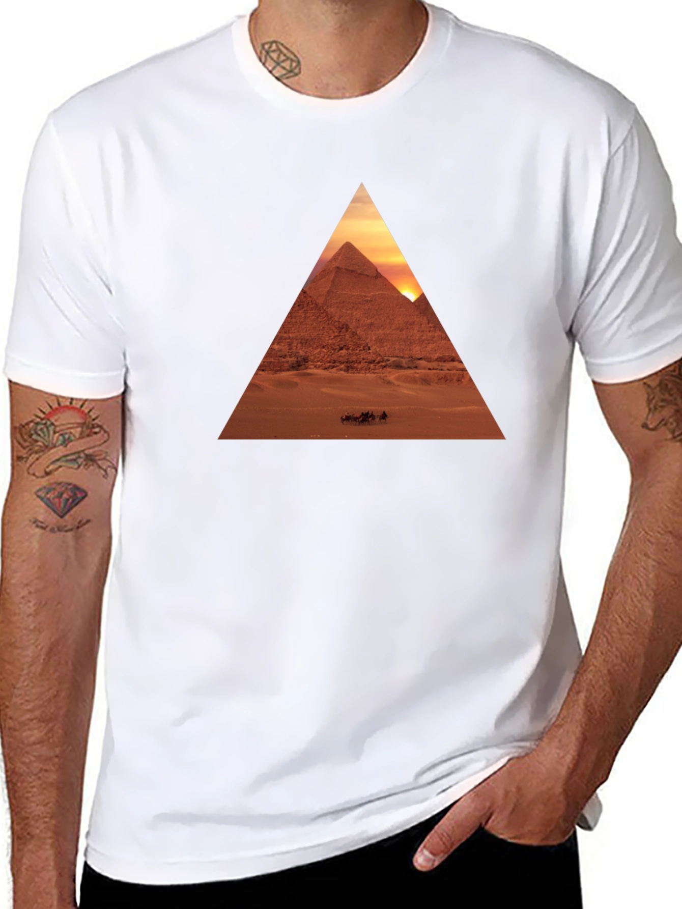 Egyptian Pyramid Triangle Graphic Tee - Black