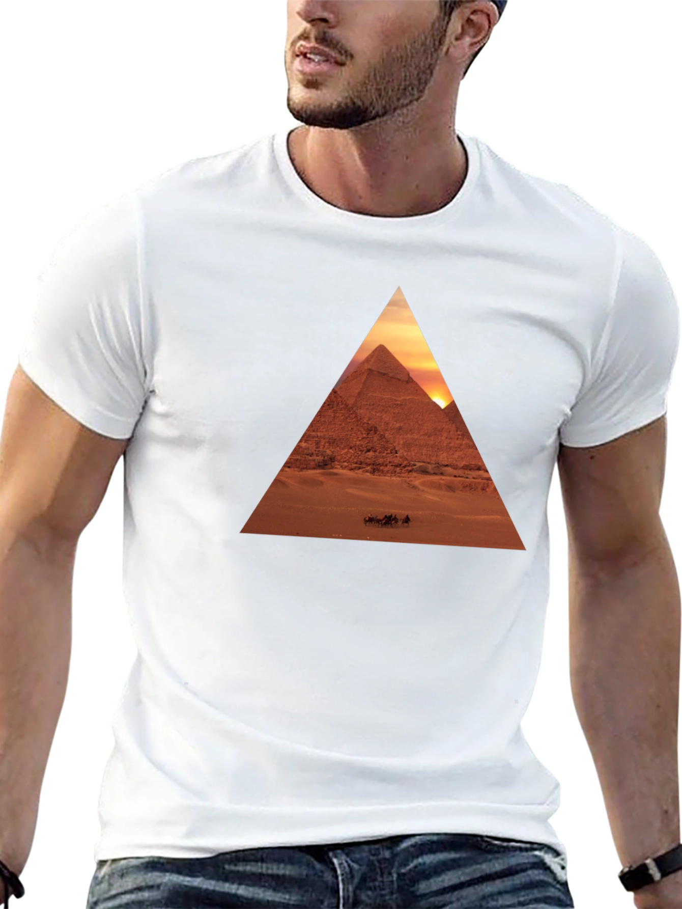 Egyptian Pyramid Triangle Graphic Tee - Black