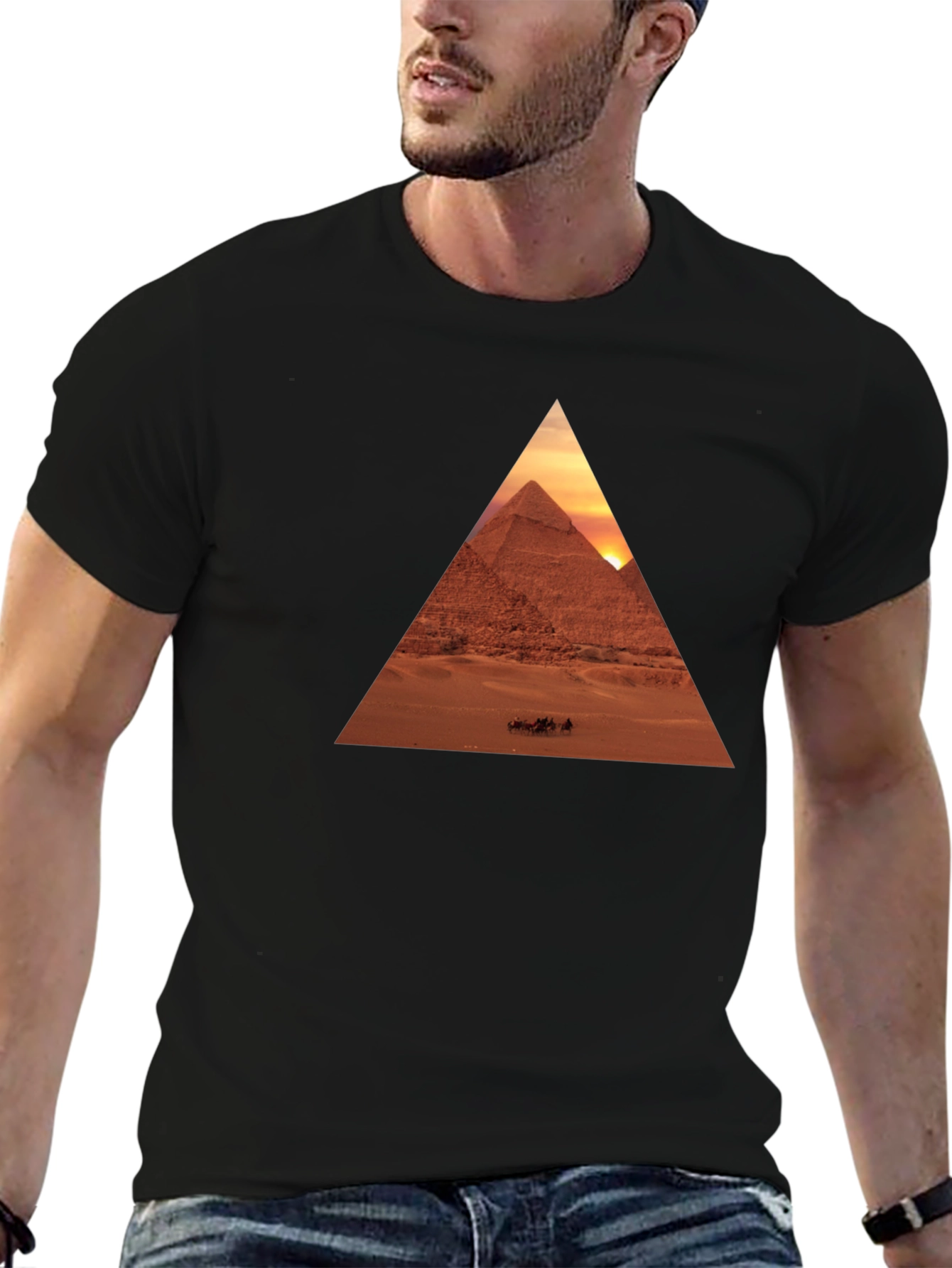 Egyptian Pyramid Triangle Graphic Tee - Black