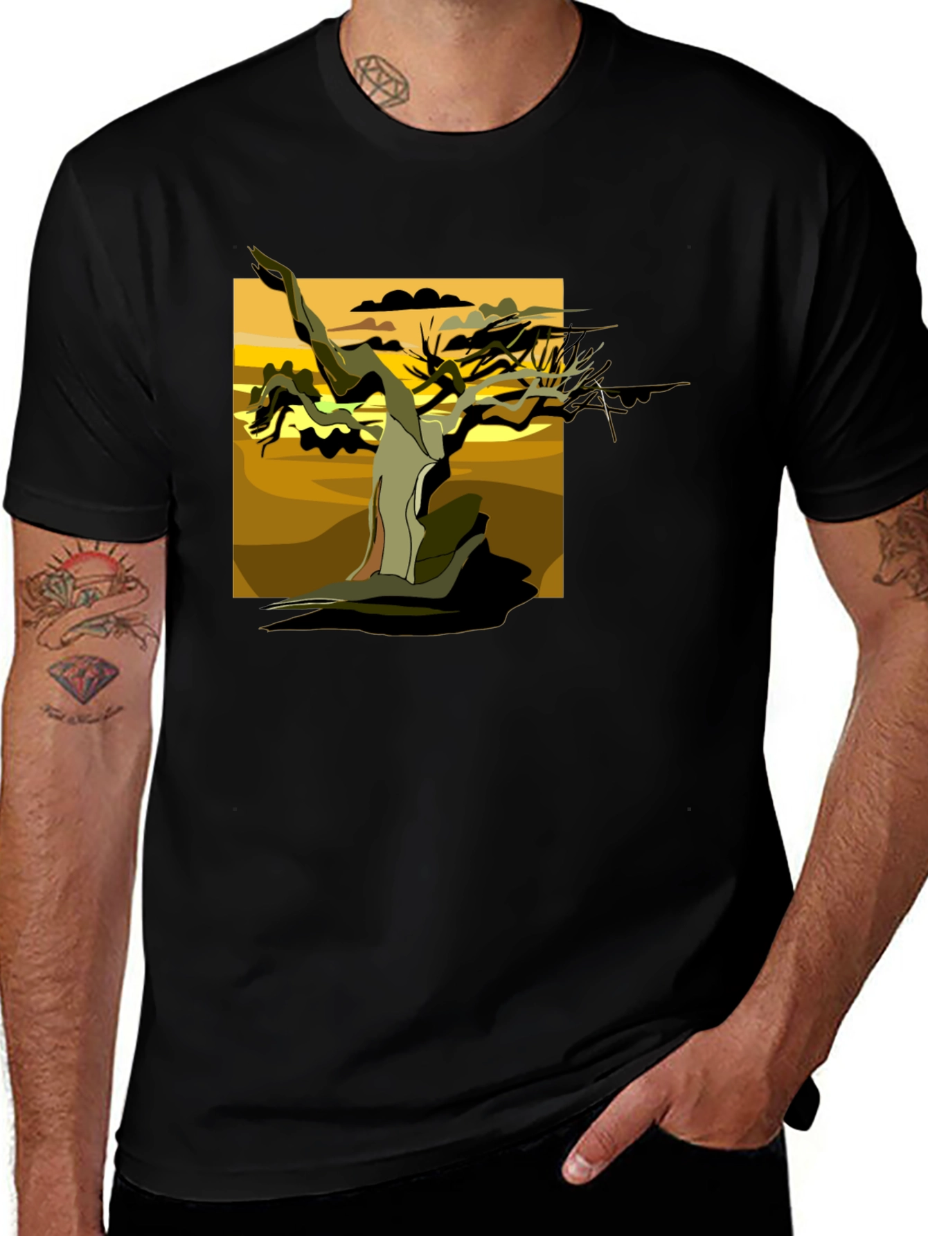 Abstract Tree Graphic Tee - Black