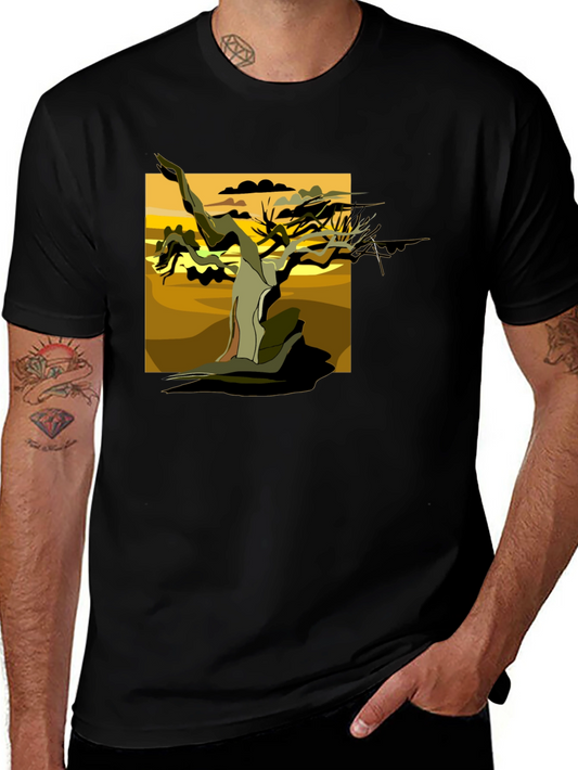 Abstract Tree Graphic Tee - Black