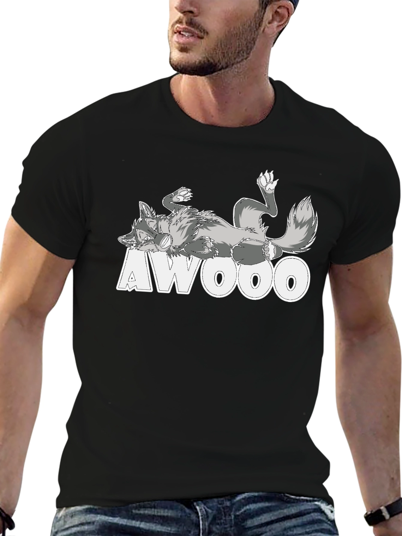 AWOOO Wolf Graphic Tee - Black Cotton T-Shirt
