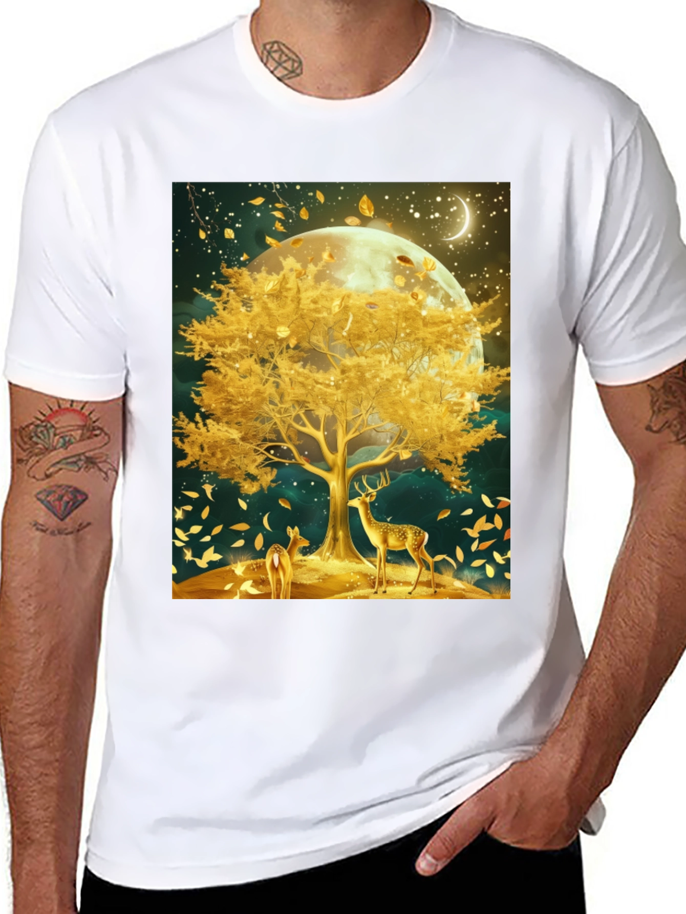 Deer & Golden Tree Black Graphic Tee