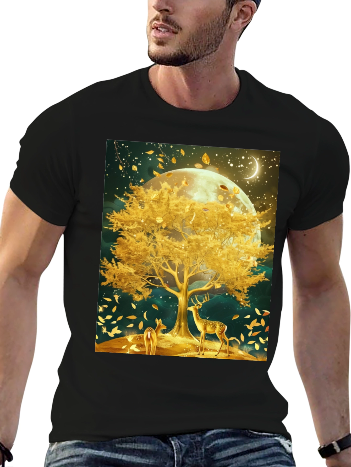 Deer & Golden Tree Black Graphic Tee