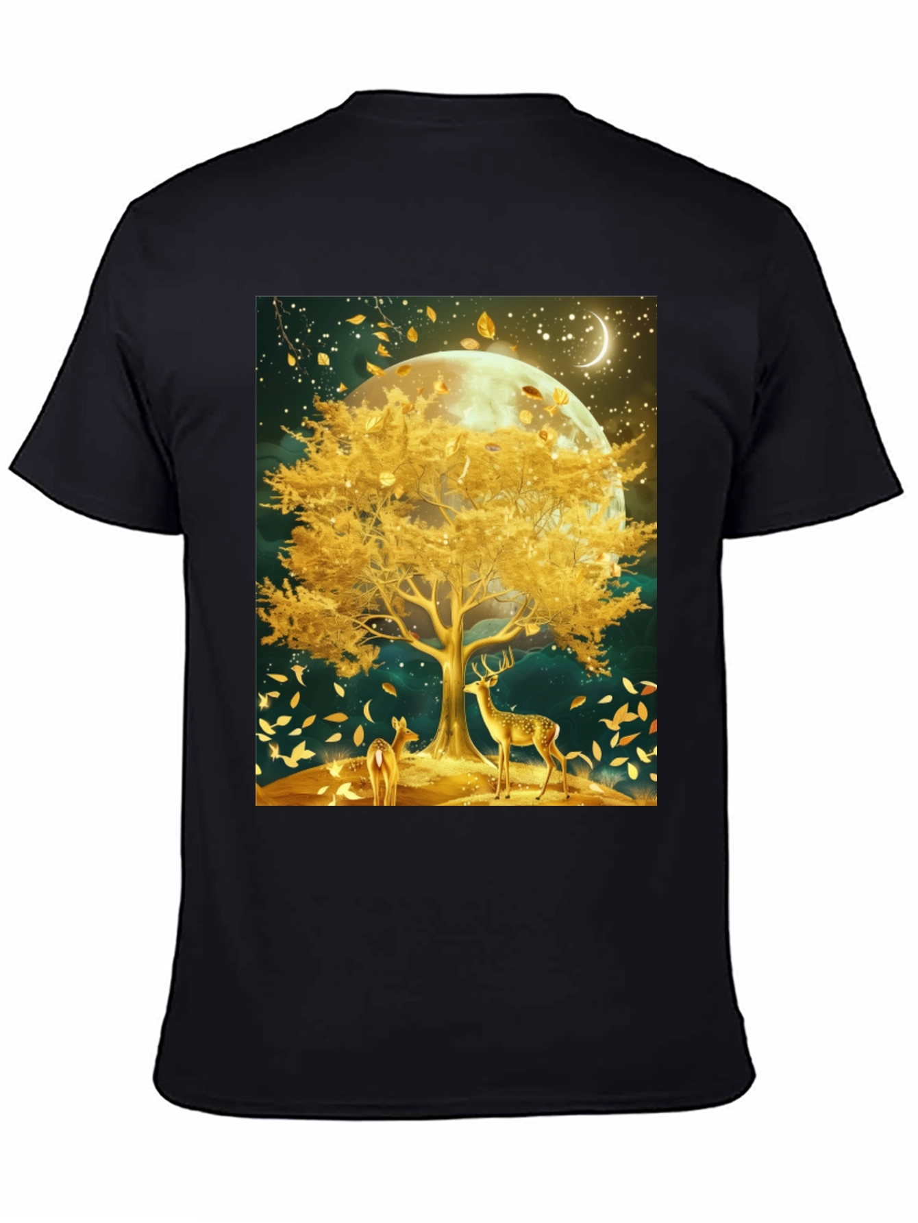 Deer & Golden Tree Black Graphic Tee