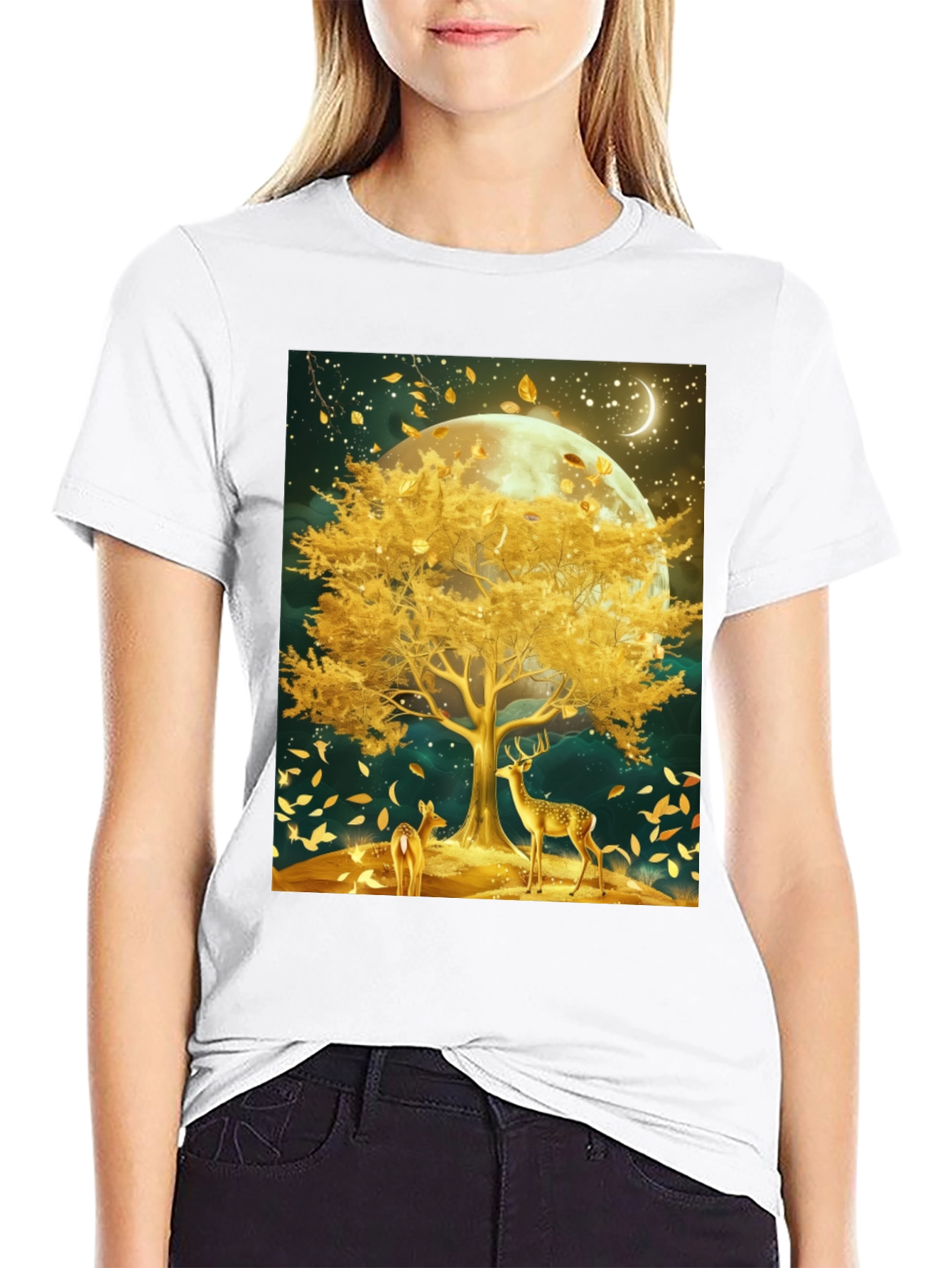Deer & Golden Tree Black Graphic Tee