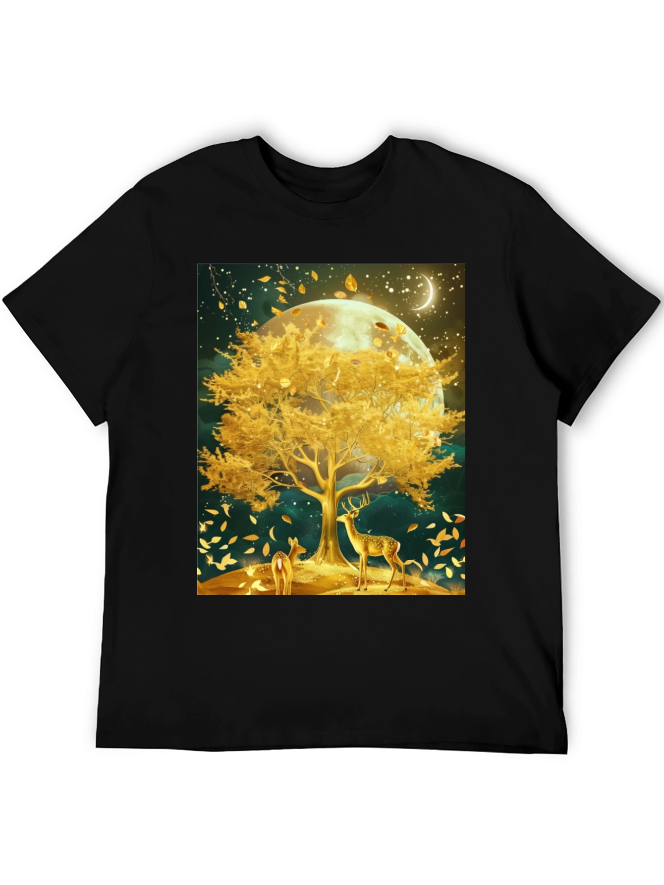 Deer & Golden Tree Black Graphic Tee