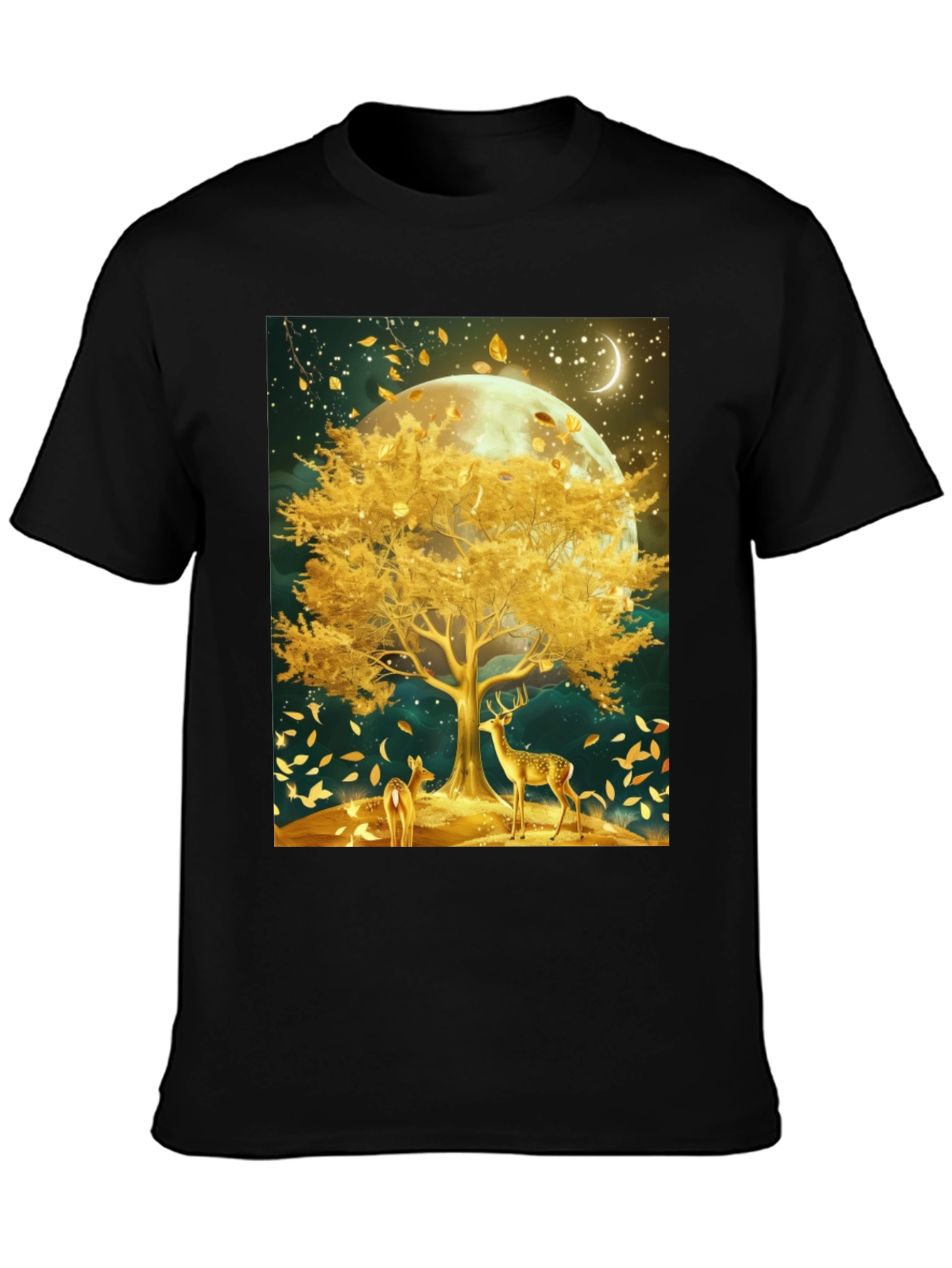 Deer & Golden Tree Black Graphic Tee