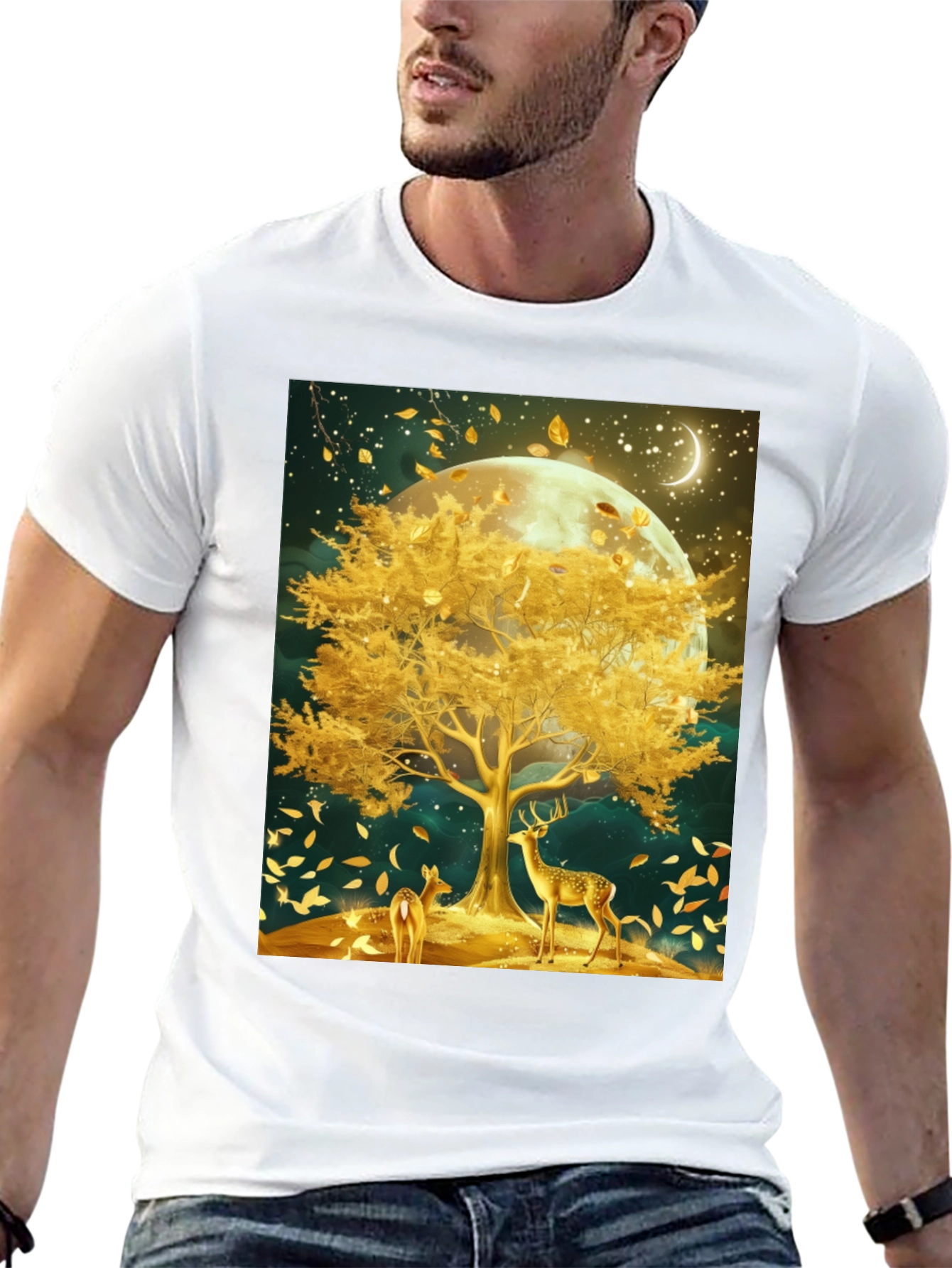 Deer & Golden Tree Black Graphic Tee