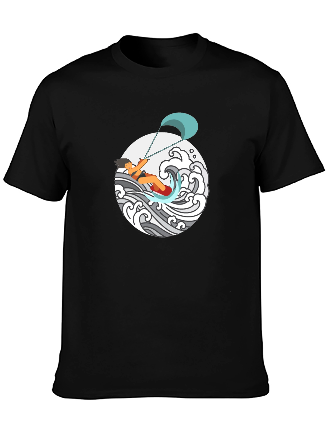 Kite Surfing Graphic Tee - Black Cotton T-Shirt