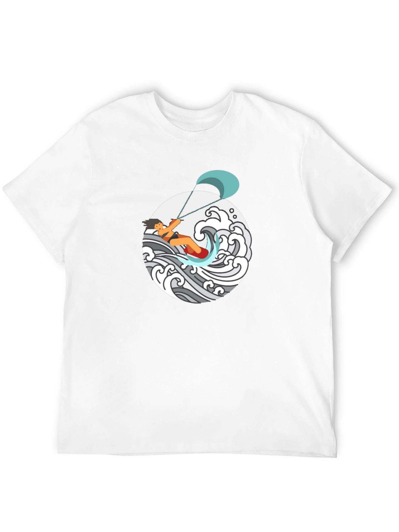 Kite Surfing Graphic Tee - Black Cotton T-Shirt
