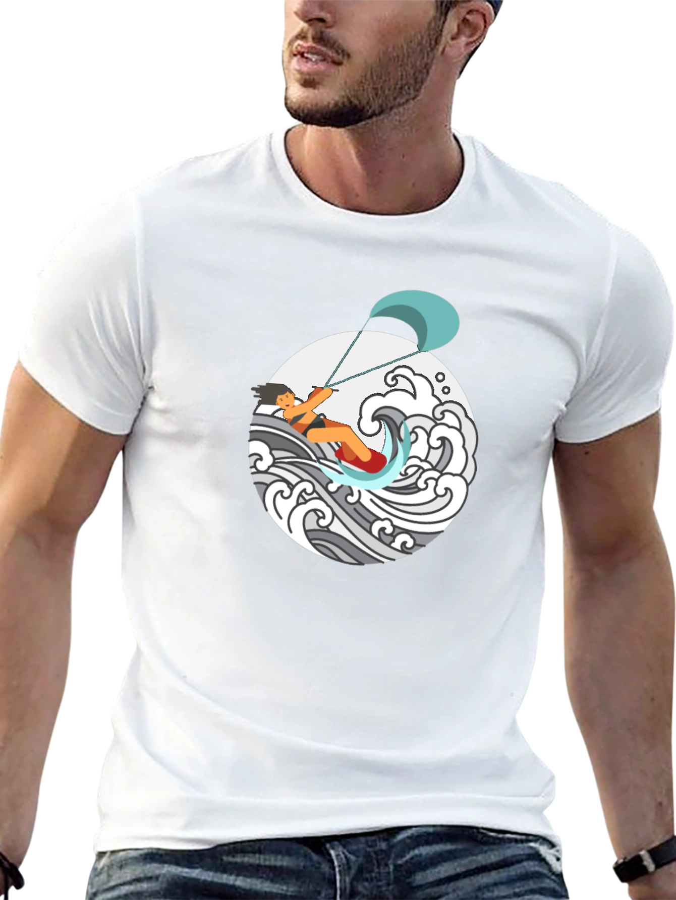 Kite Surfing Graphic Tee - Black Cotton T-Shirt