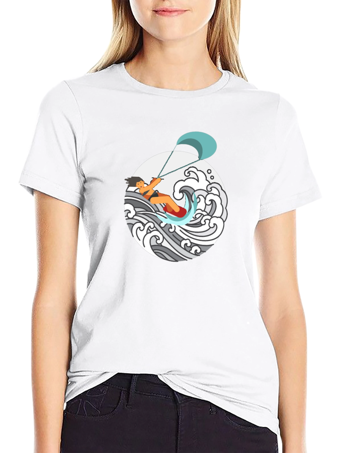 Kite Surfing Graphic Tee - Black Cotton T-Shirt