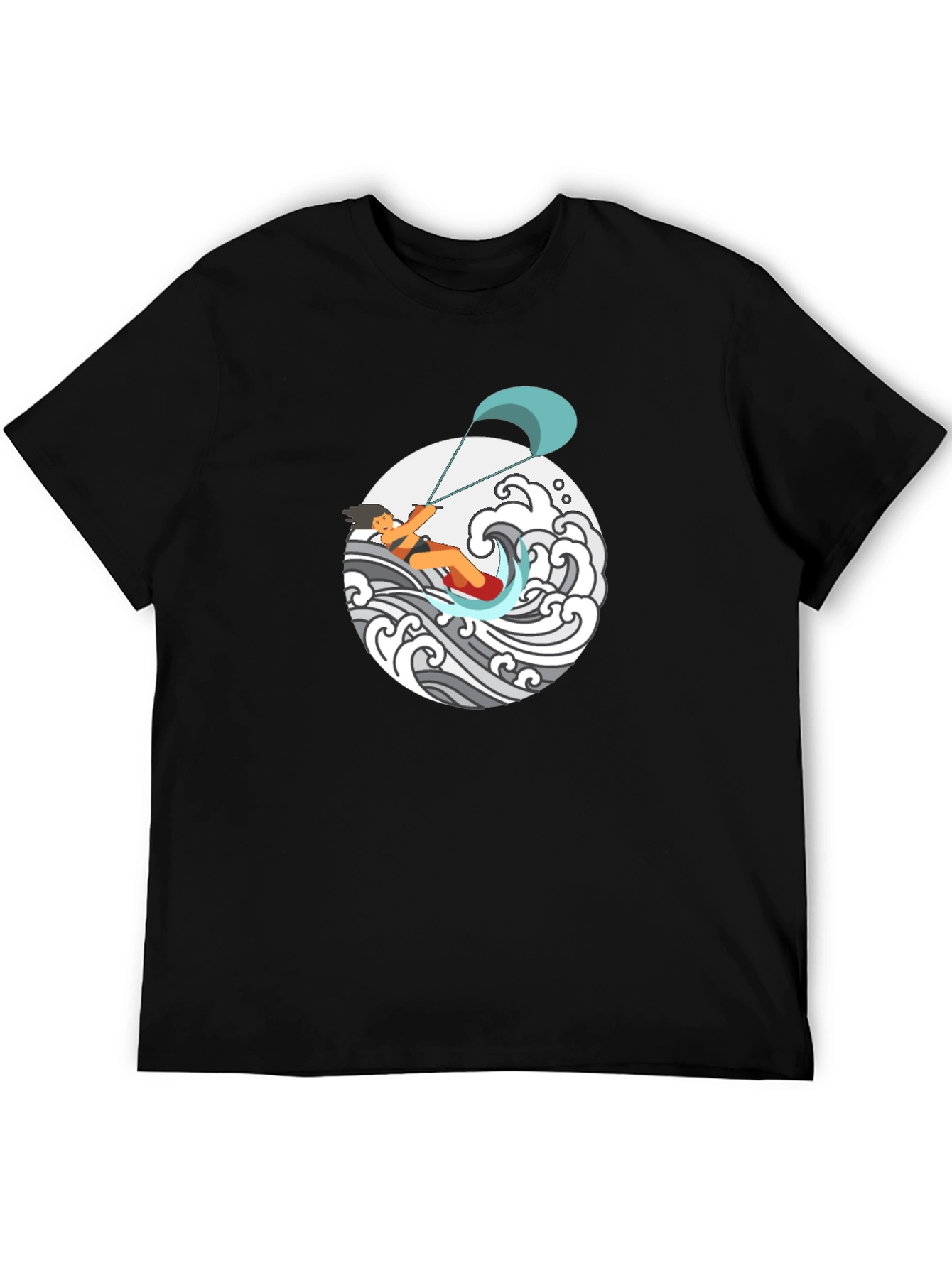 Kite Surfing Graphic Tee - Black Cotton T-Shirt