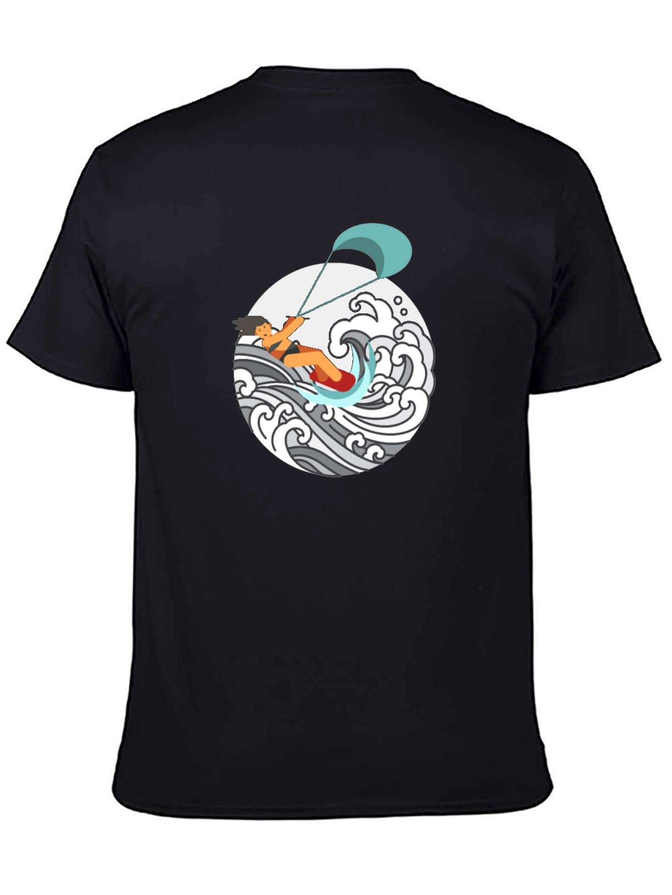 Kite Surfing Graphic Tee - Black Cotton T-Shirt