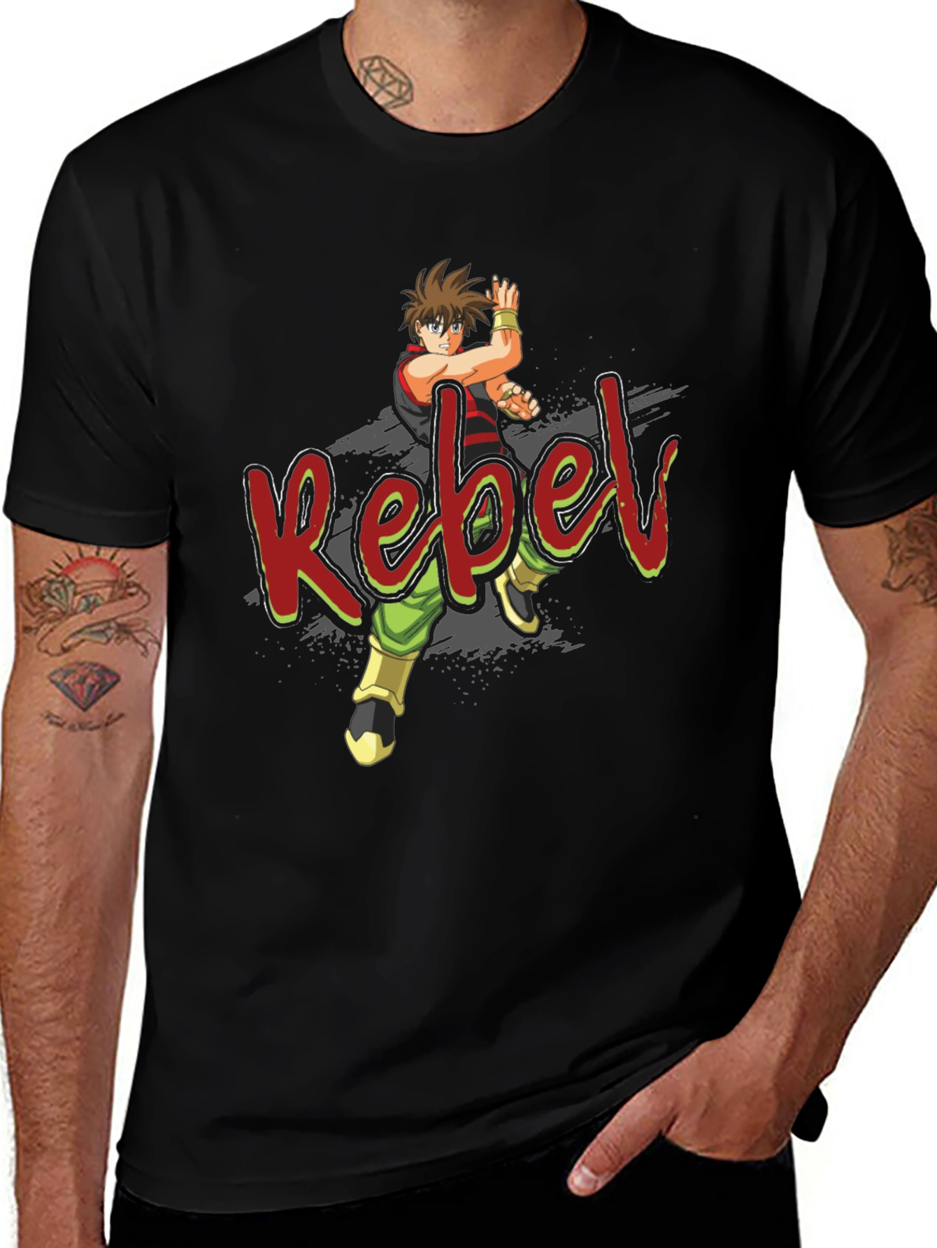 Rebel Anime Graphic Black T-Shirt