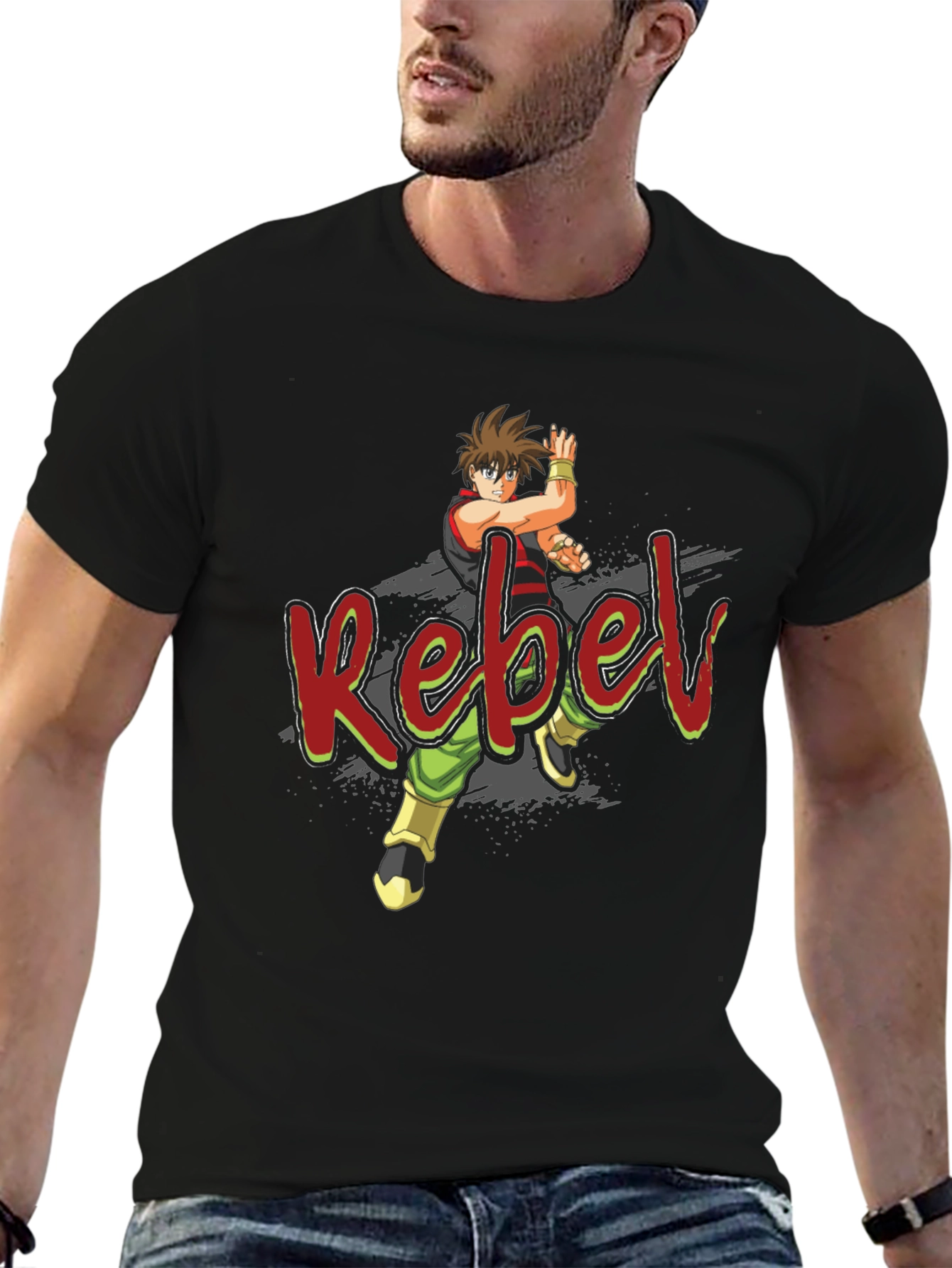 Rebel Anime Graphic Black T-Shirt