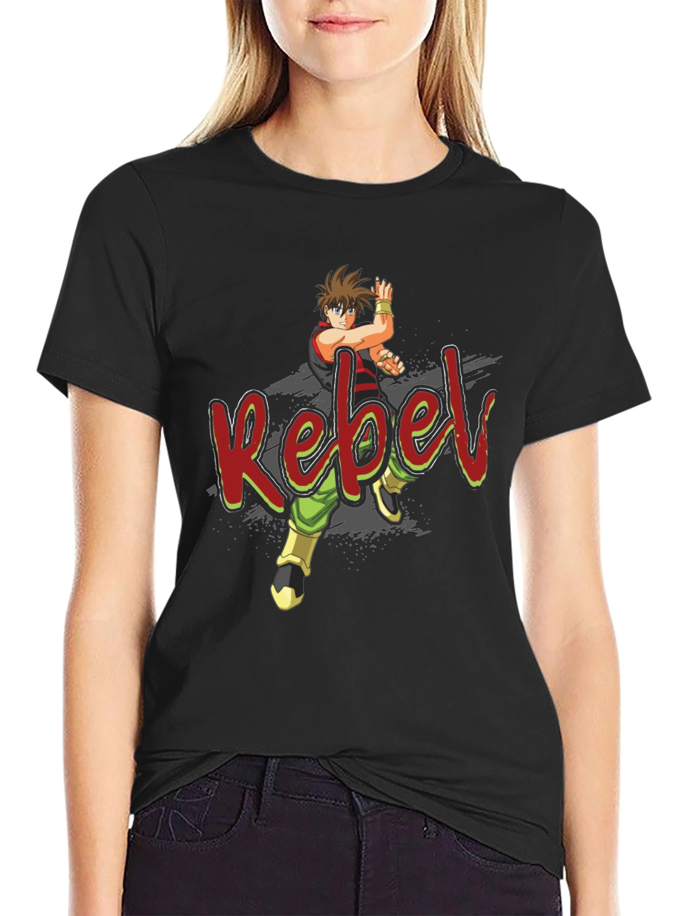 Rebel Anime Graphic Black T-Shirt
