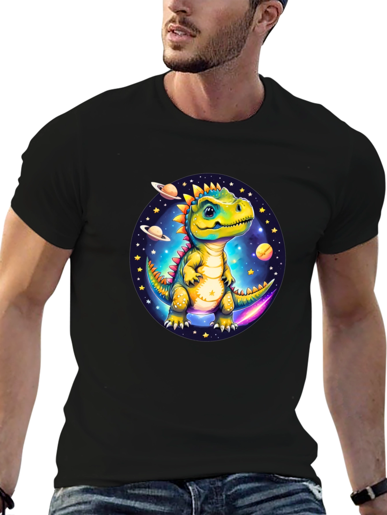 Dino in Space Black T-Shirt