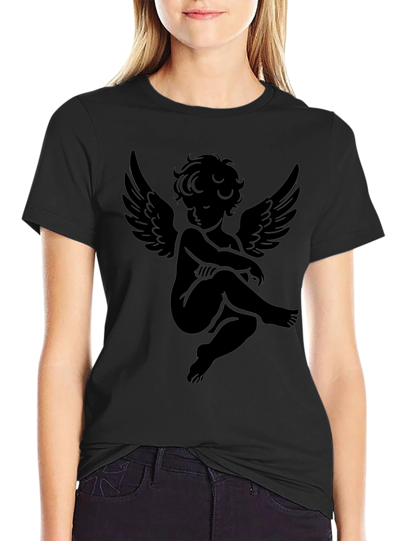 Angel Graphic Print Black T-Shirt