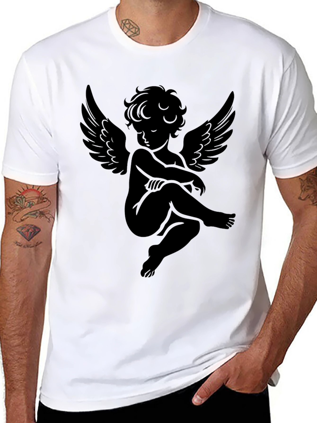 Angel Graphic Print Black T-Shirt
