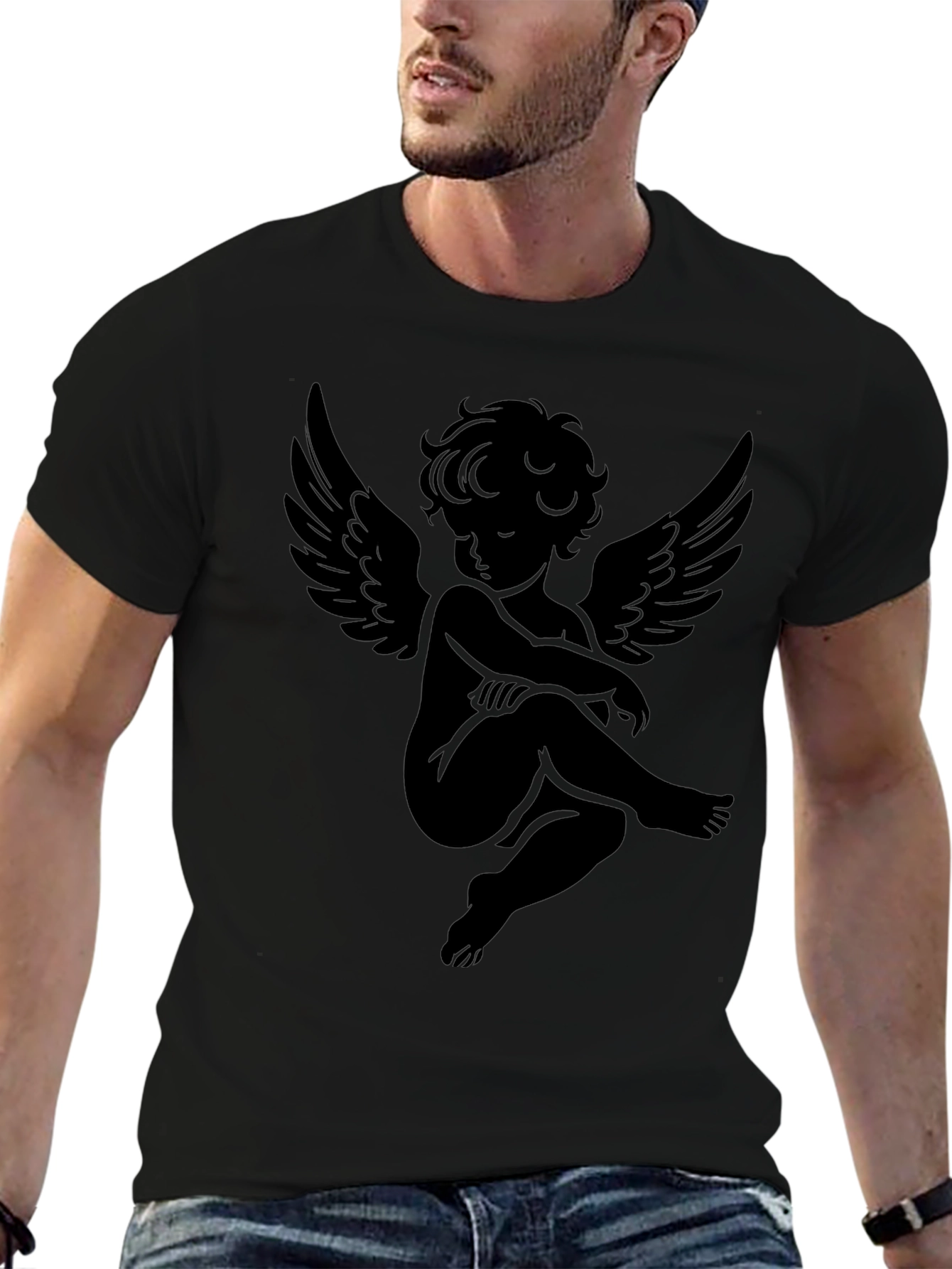 Angel Graphic Print Black T-Shirt