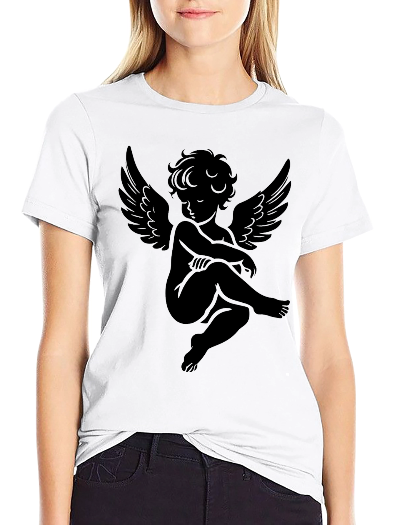 Angel Graphic Print Black T-Shirt