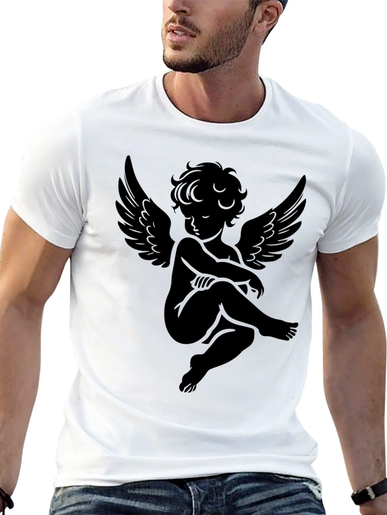Angel Graphic Print Black T-Shirt