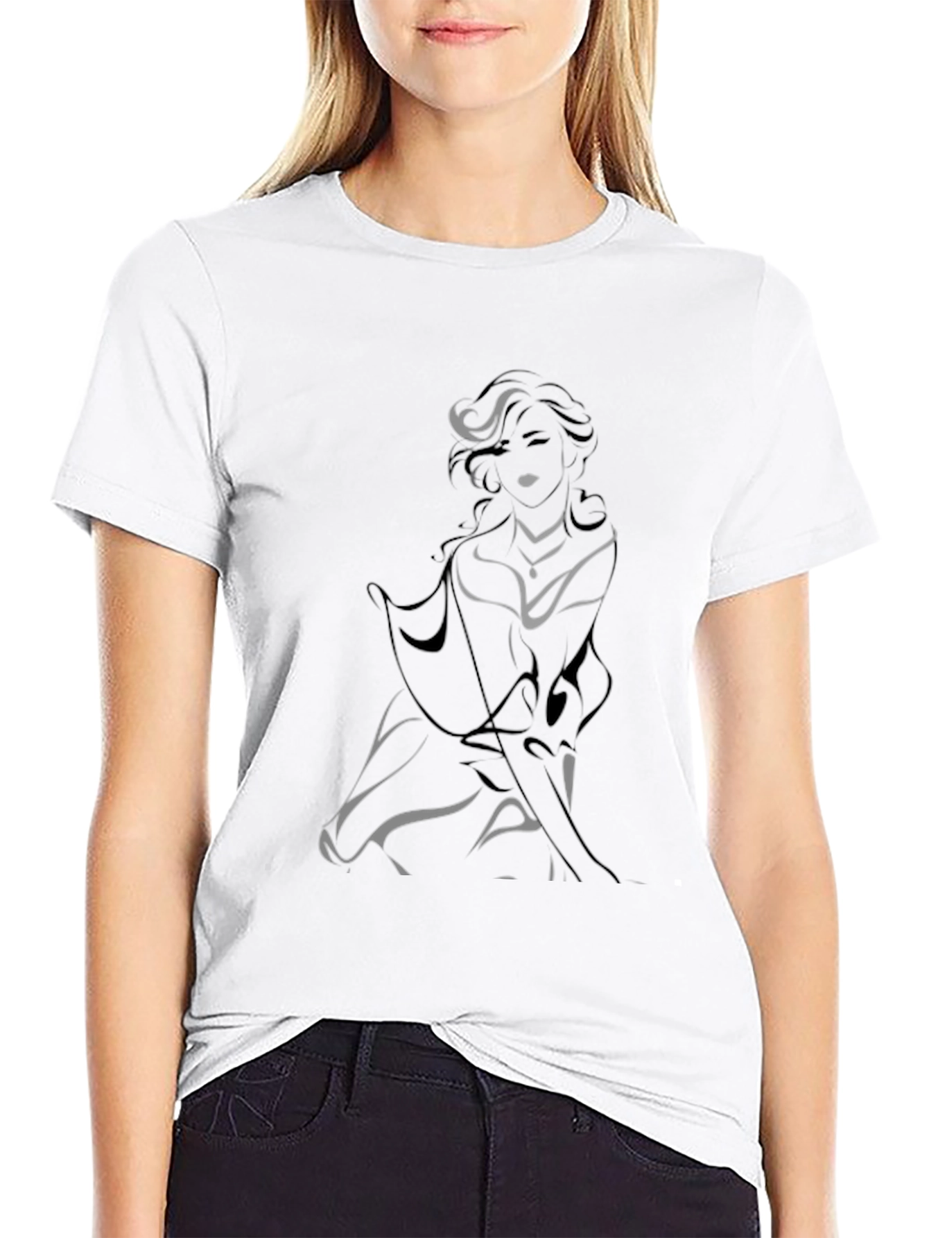 Elegant Silhouette Graphic Tee - Black Cotton