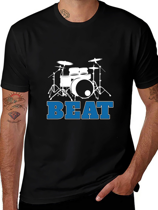 Drum Set Beat Graphic T-Shirt - Black