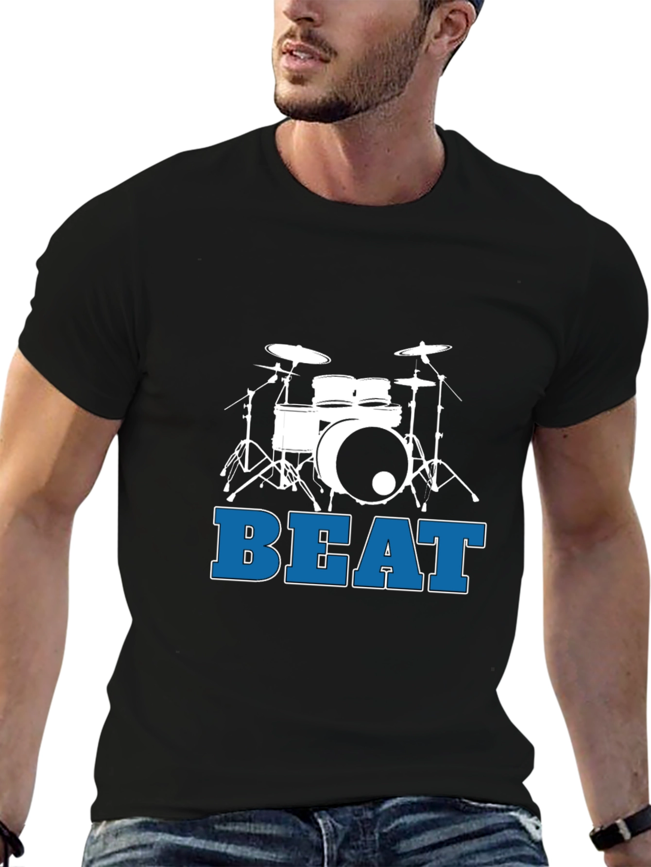 Drum Set Beat Graphic T-Shirt - Black