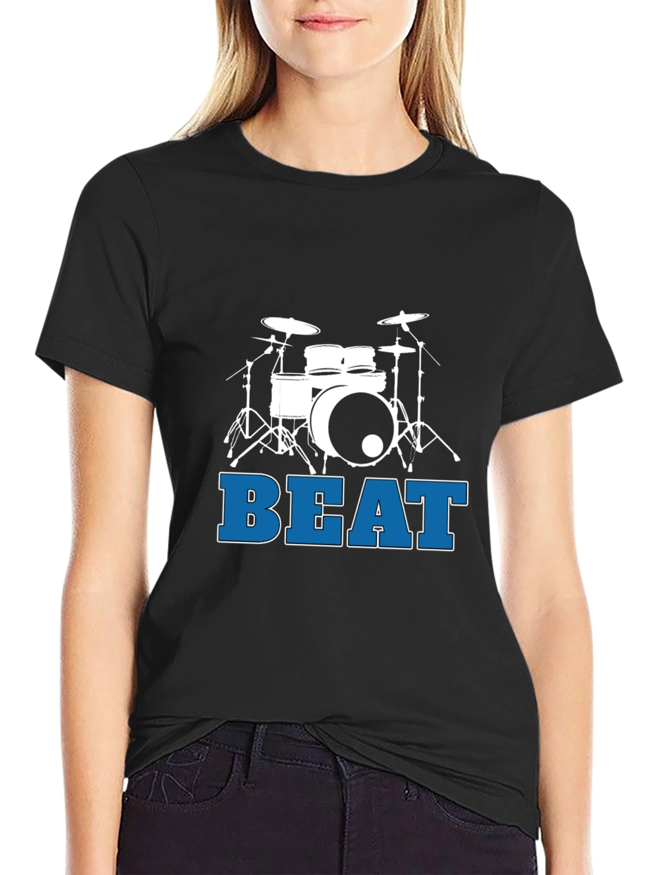 Drum Set Beat Graphic T-Shirt - Black