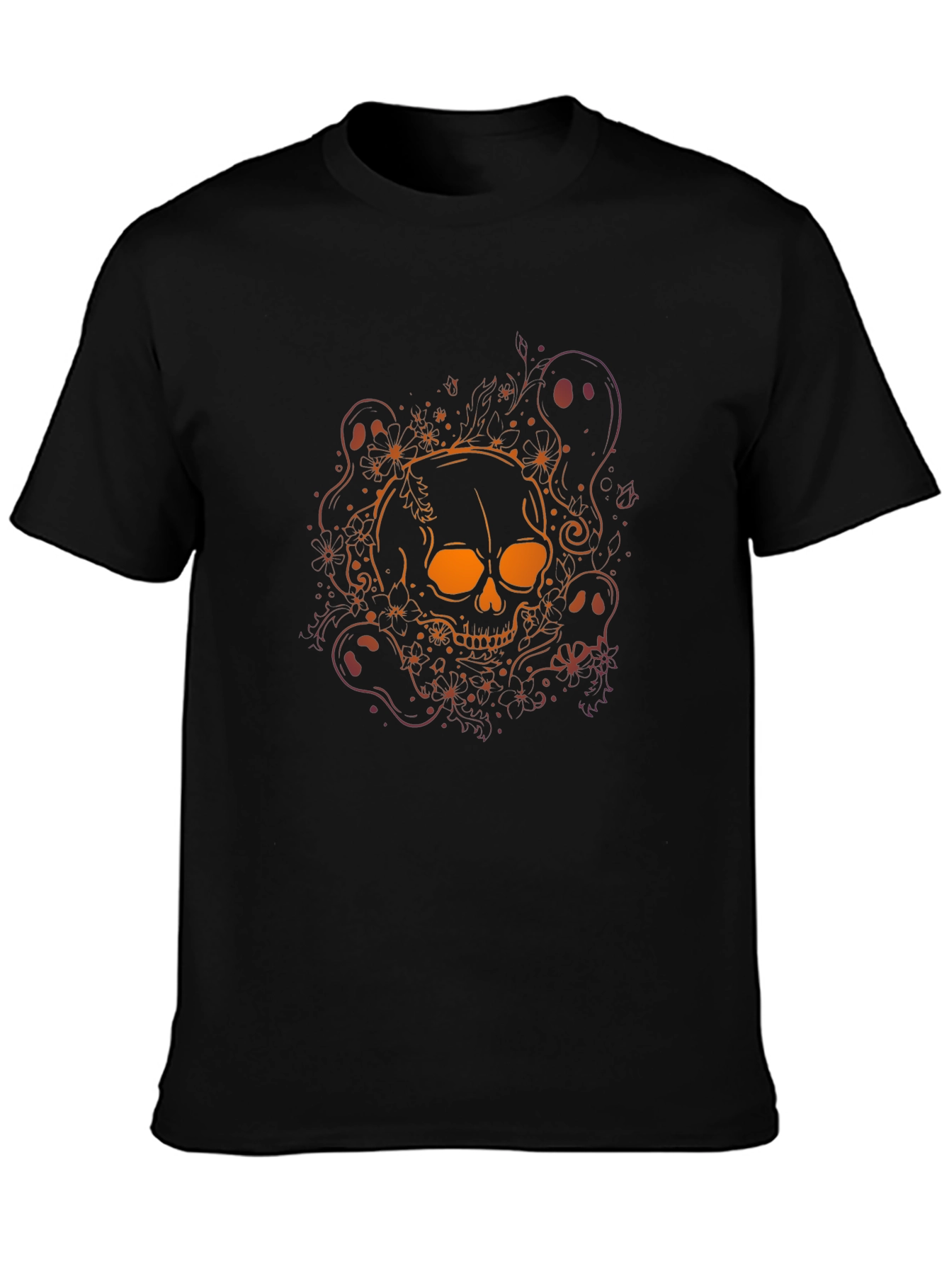 Skull & Ghost Graphic Tee - Halloween Black T-Shirt