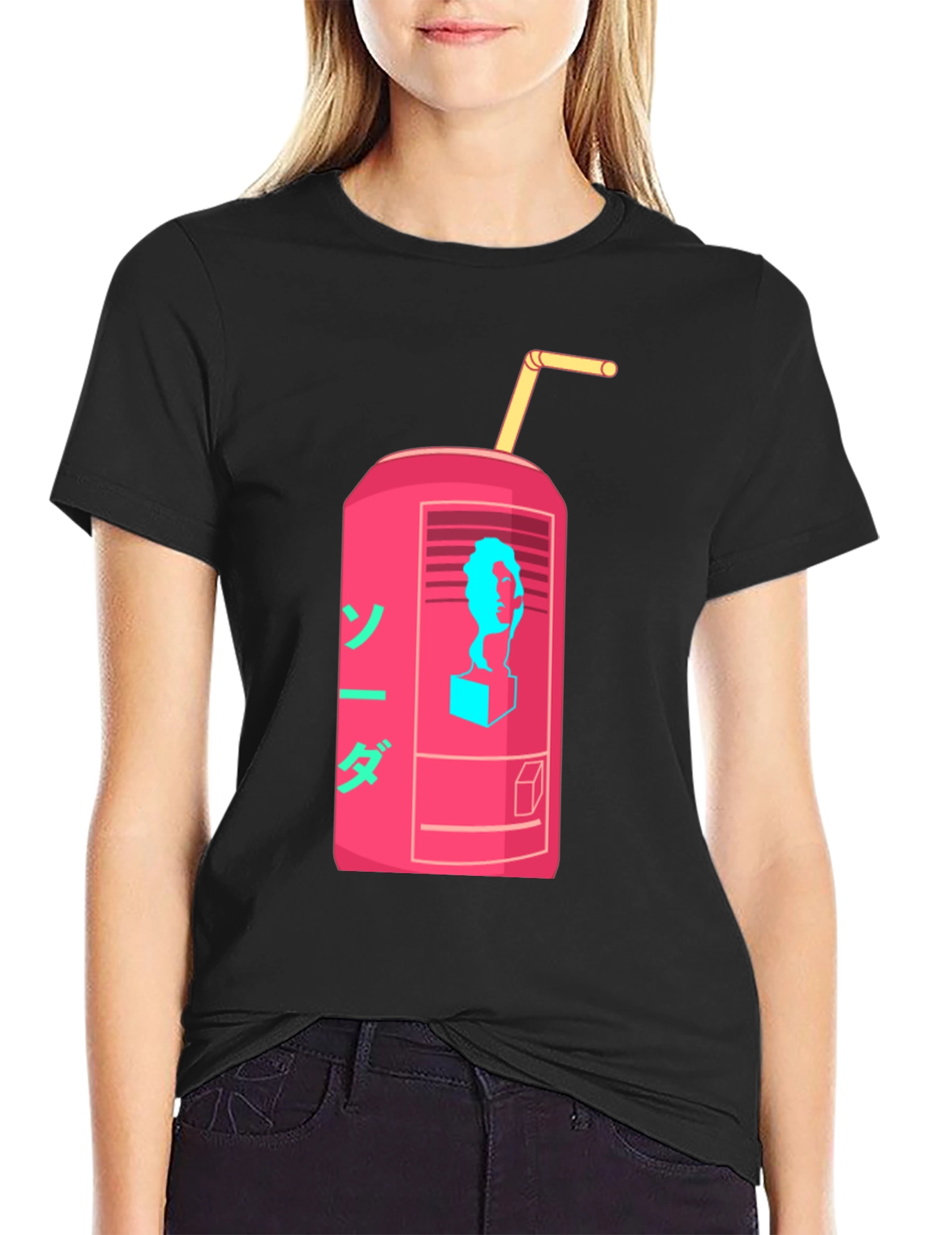Retro Soda Can Graphic Tee - Black Cotton Blend