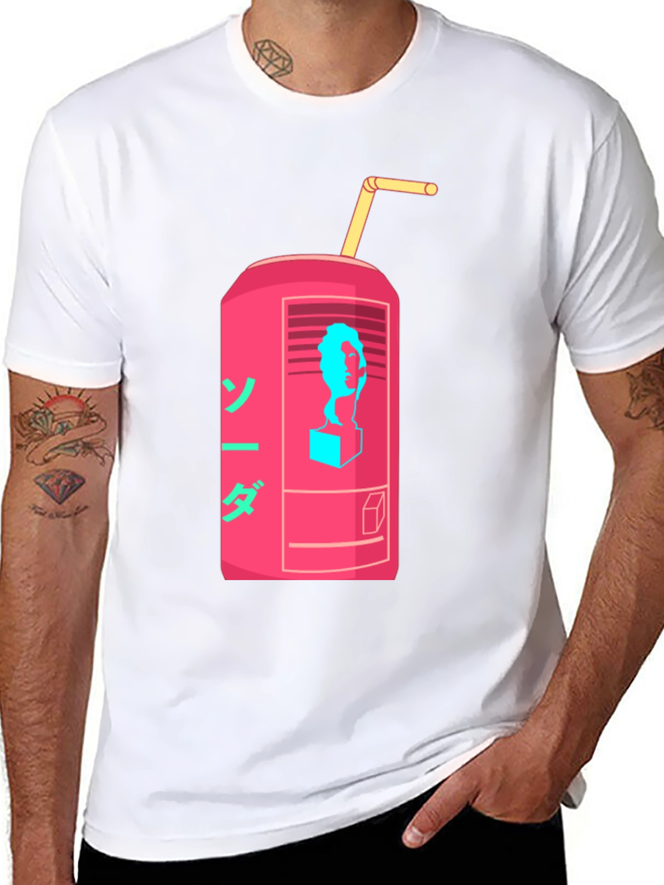 Retro Soda Can Graphic Tee - Black Cotton Blend